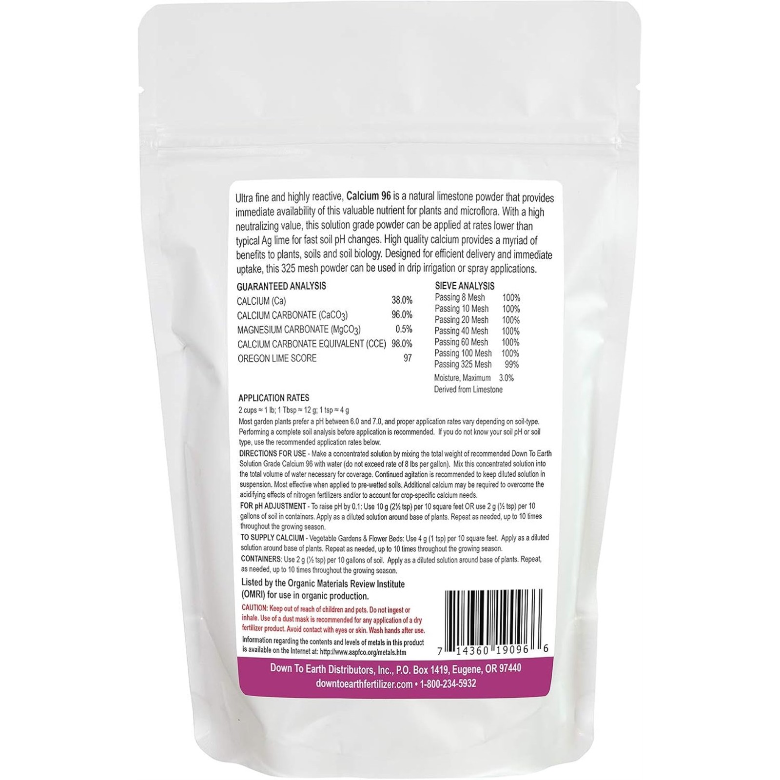 Down To Earth Calcium 96 Solution Grade Fertilizer, 1lb