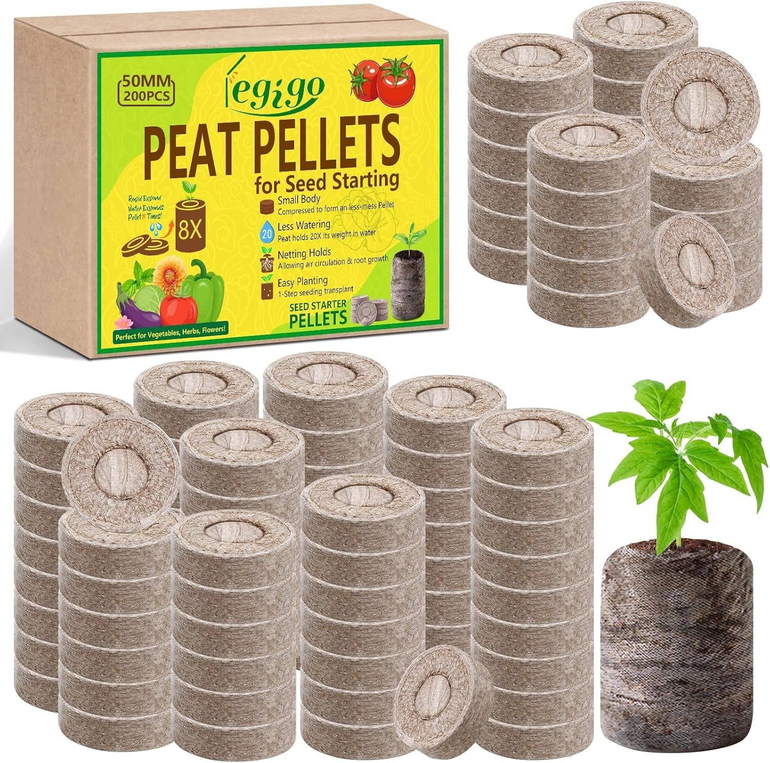 200 Pcs 40/50Mm Seed Starter Peat Pellets for Seedlings- Compressed Seed Sta