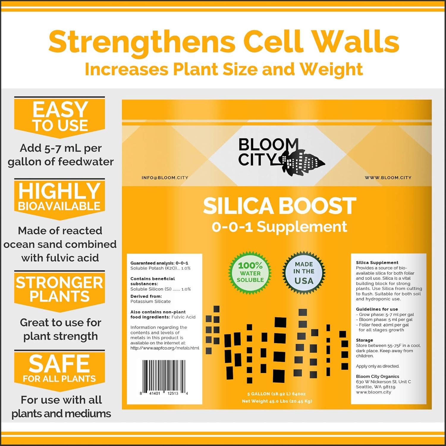 Liquid Silica Boost Fertilizer and Supplement, 1/2 Pint (8 Oz) Concentrated Make