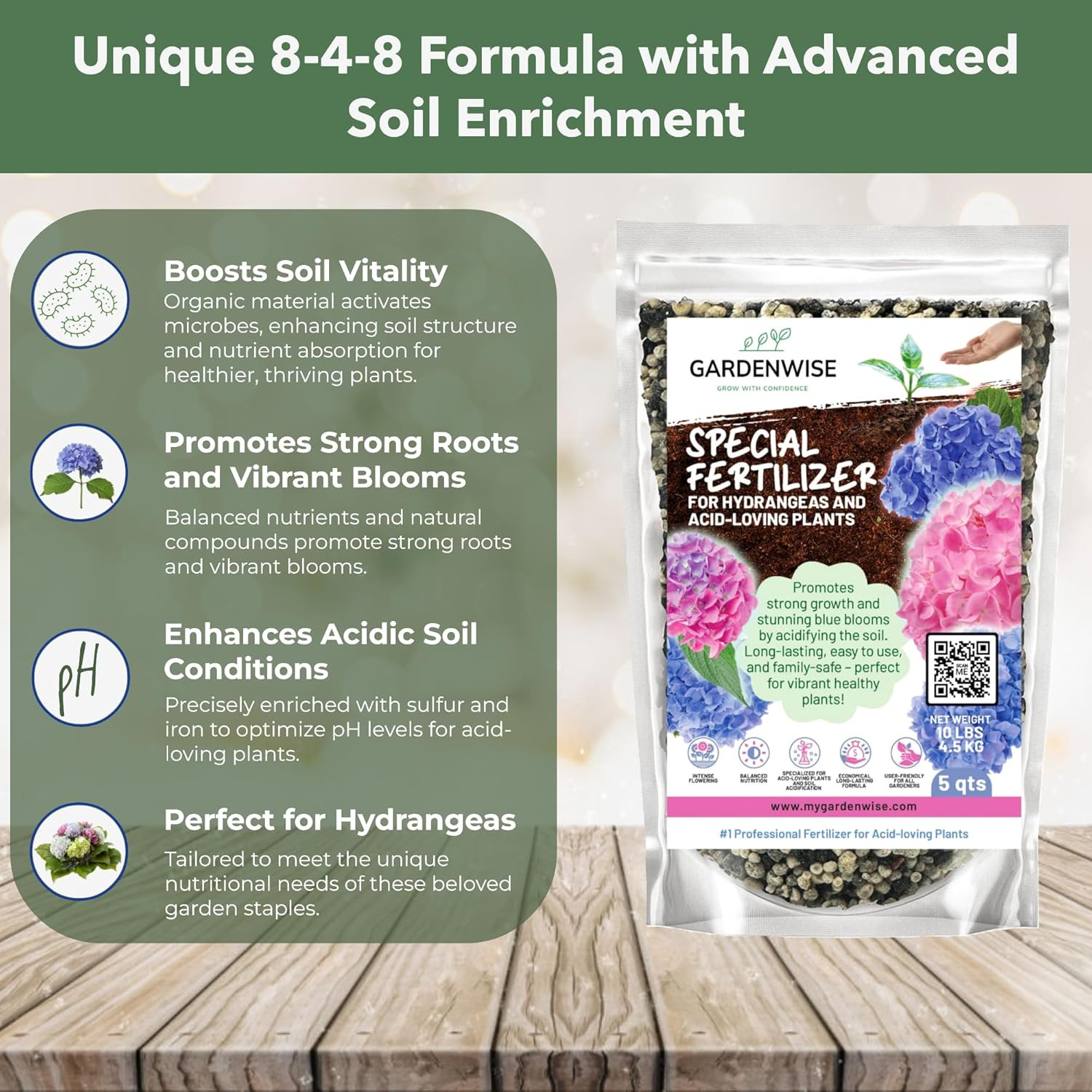 Slow Release Hydrangea Fertilizer with Iron & Sulfur, 12 Oz