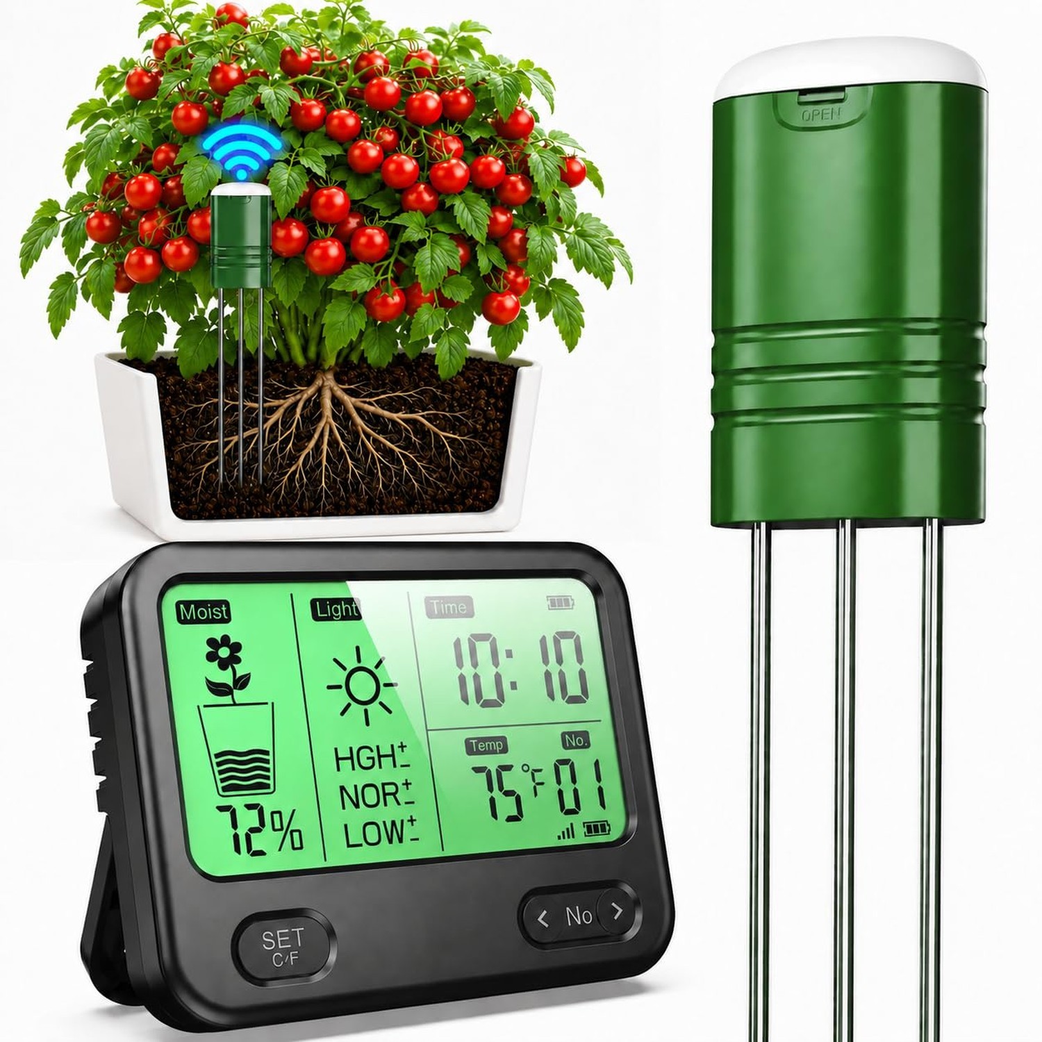 Soil Moisture Meter for Plants,4-in-1 Wireless Soil Tester,Soil Thermometer/M…
