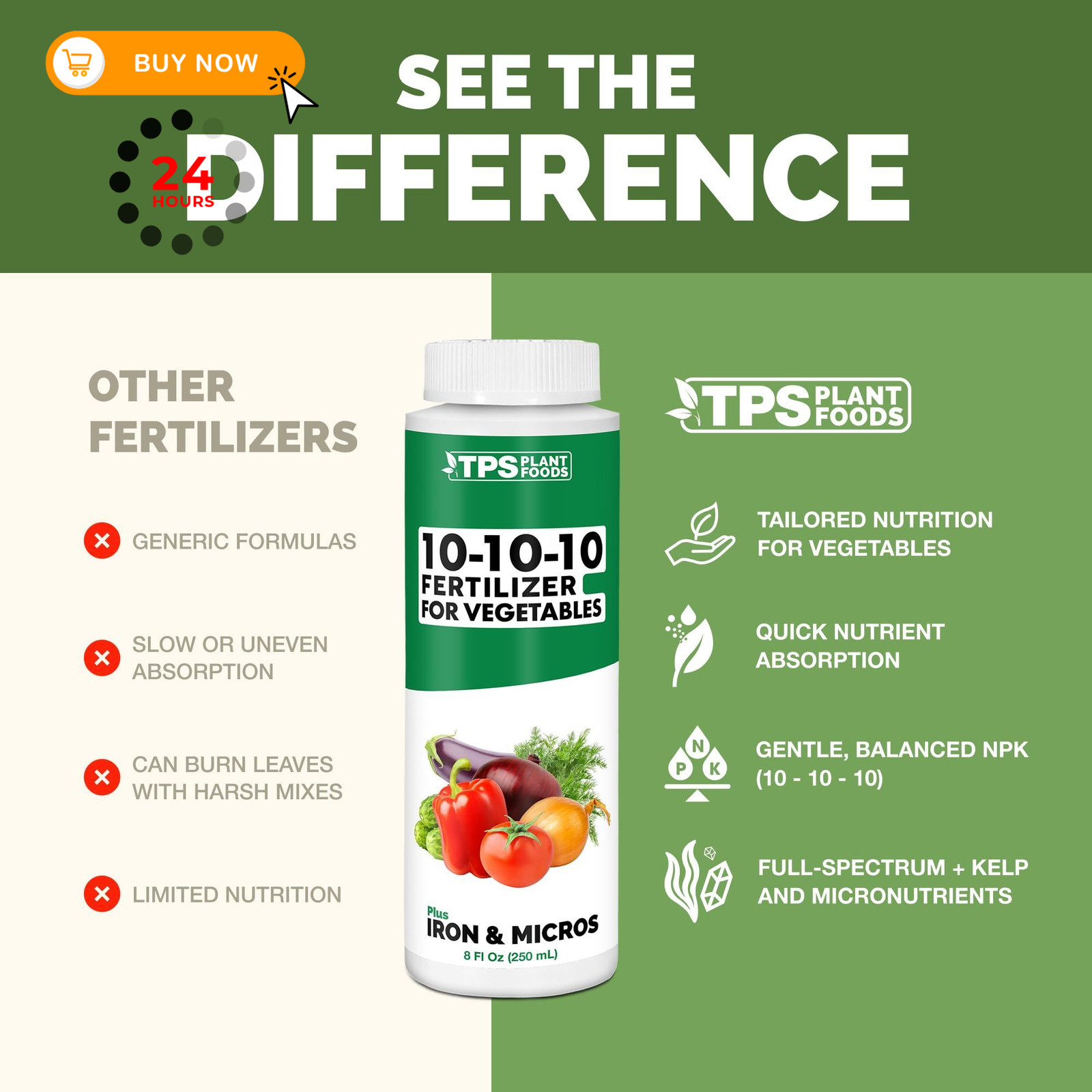 10-10-10 Fertilizer for Vegetables, Complete Liquid Plant 8 oz (1/2 Pint)