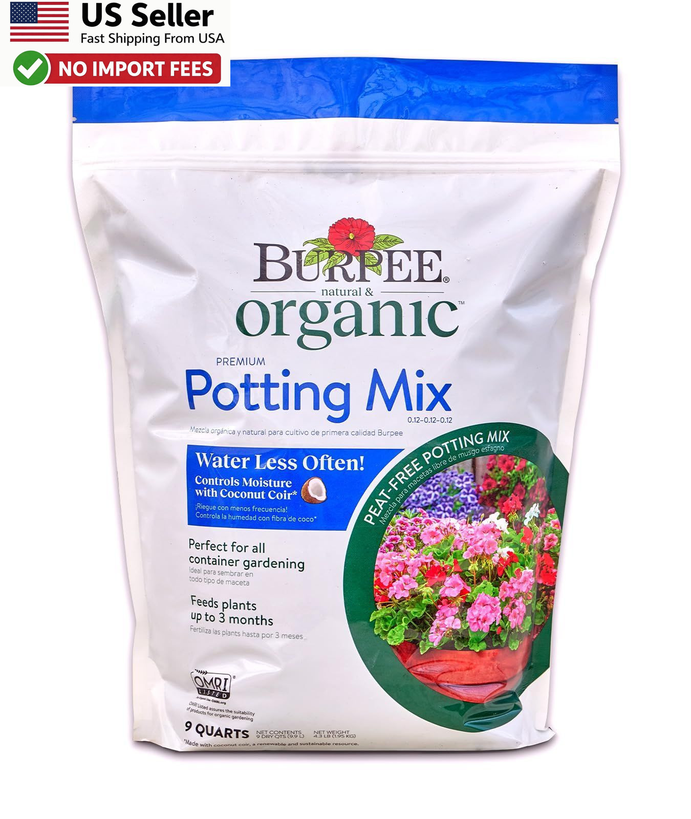 Burpee Organic Potting Soil Mix 9qt Container Vegetable Herb FROM USA