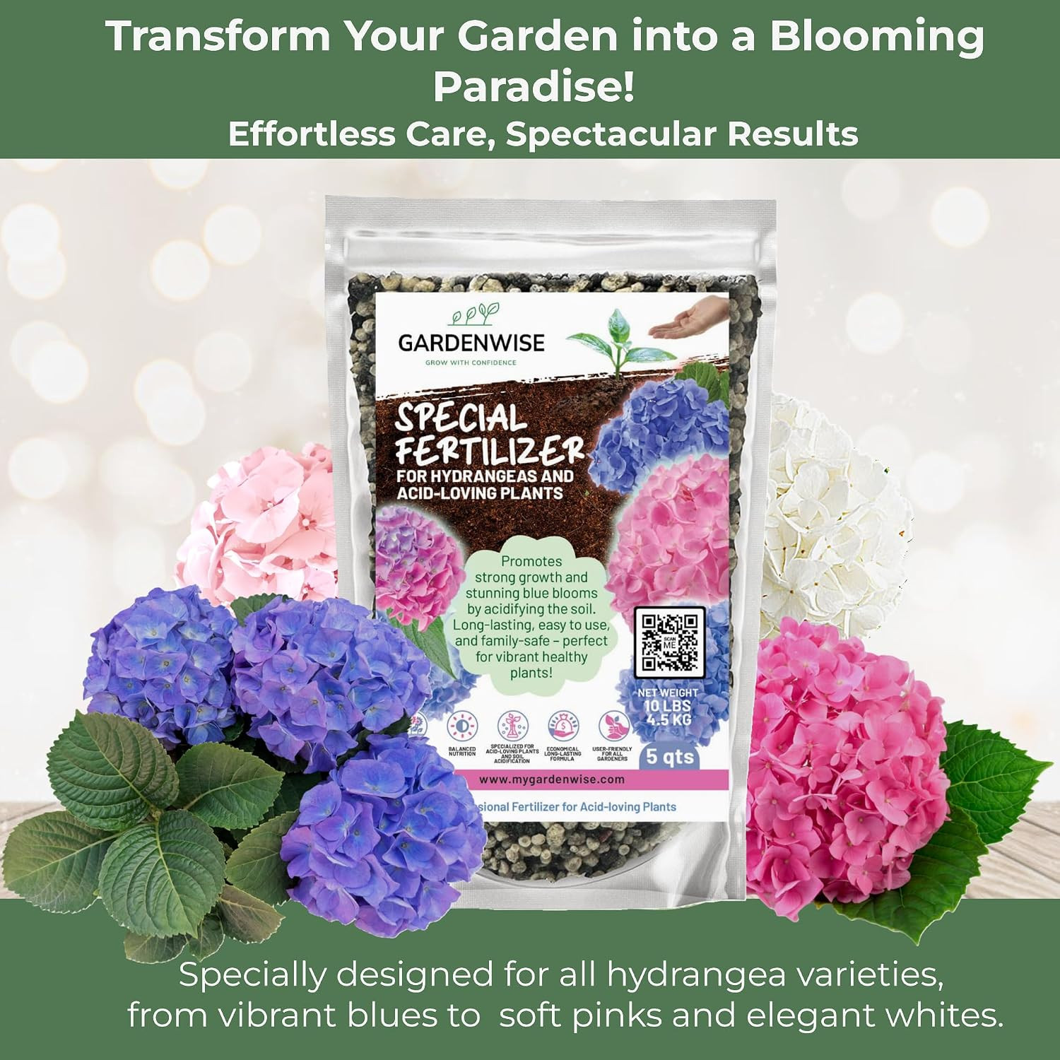 Slow Release Hydrangea Fertilizer with Iron & Sulfur, 12 Oz
