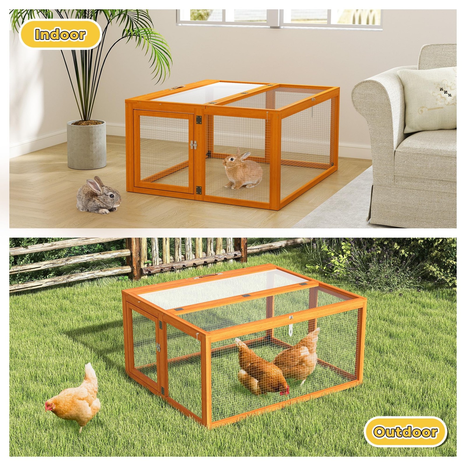 Nyeekoy Portable Chicken Coop with UV-Proof Panel, 4X Garden Stakes, Wooden R…