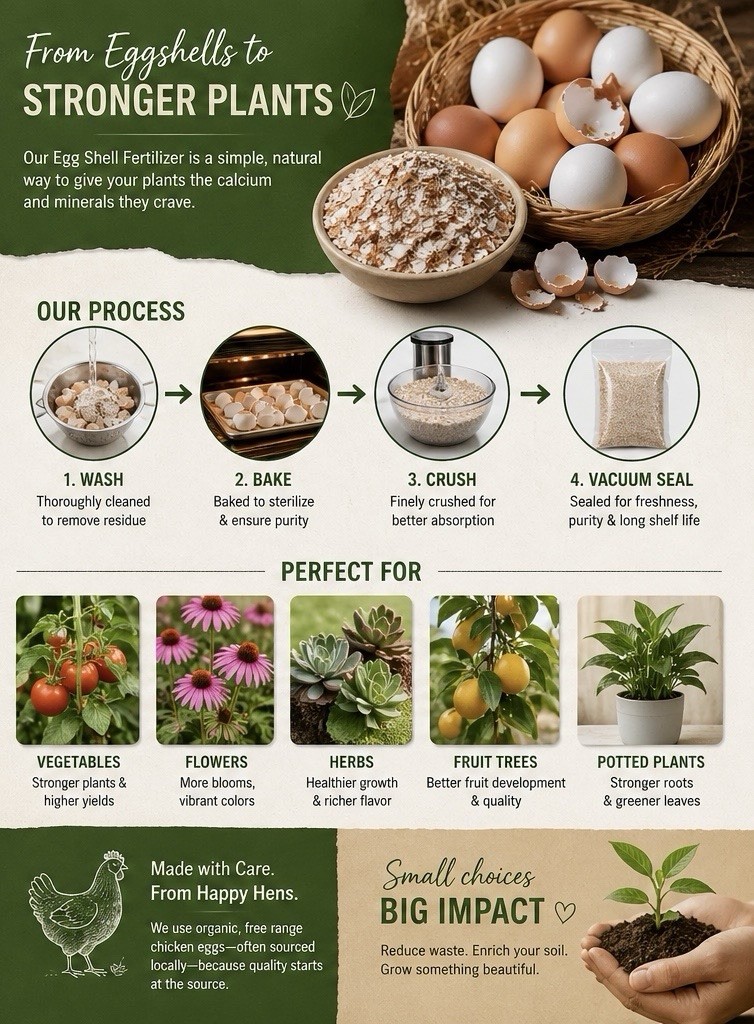 Egg Shells 1 Pound (16oz) Vacuum-Sealed Organic Plant Garden Calcium Fertilizer
