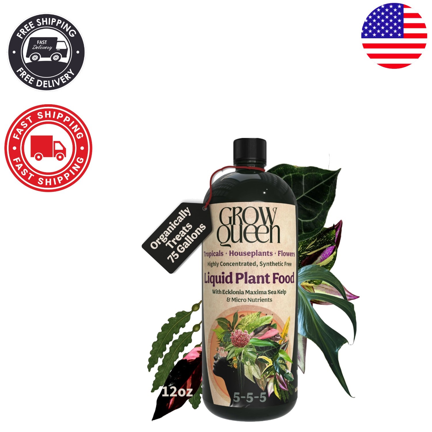 Eco-Friendly 5-5-5 Organic Liquid Plant Food with Sea Kelp | 12oz Maximum Growth