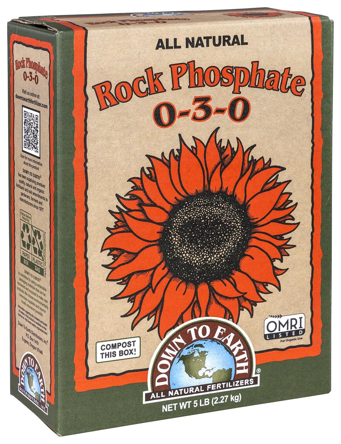 Fertilizante De Fosfato De Roca Organico Down To Earth 0-3-0, 5 Lb