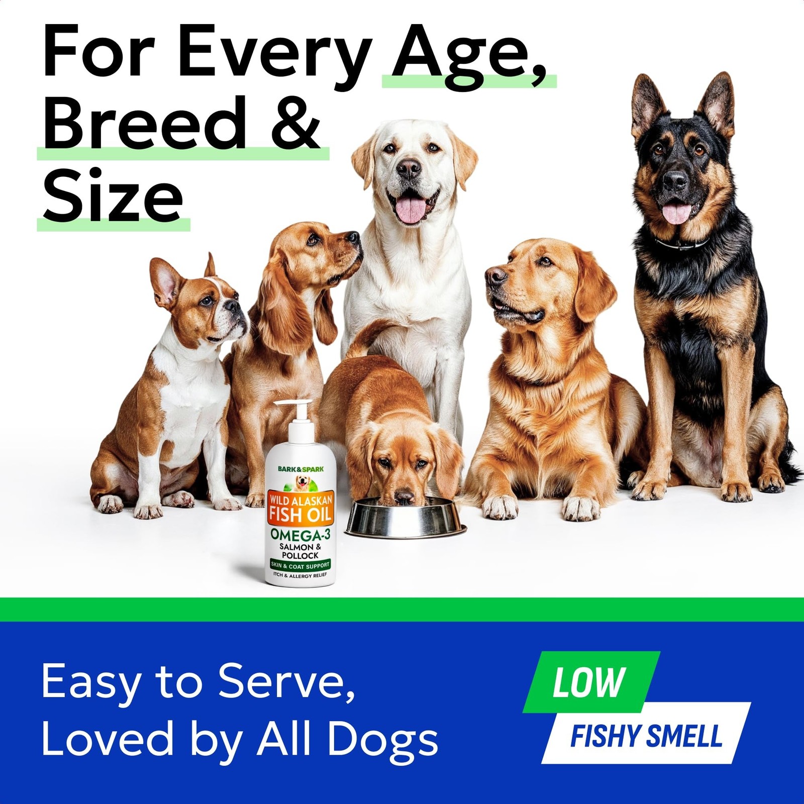 Bark&Spark Fish Oil for Dogs – Natural Omega-3 – Skin & Coat Support – Liquid…
