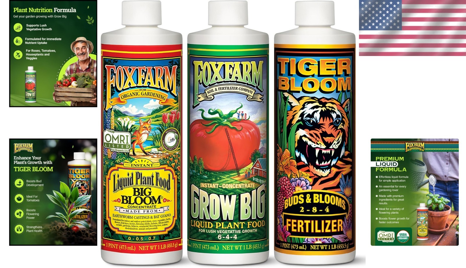 Liquid Fertilizer Set: Tiger Bloom, Grow Big & Big Bloom – 3 Bottles for Results