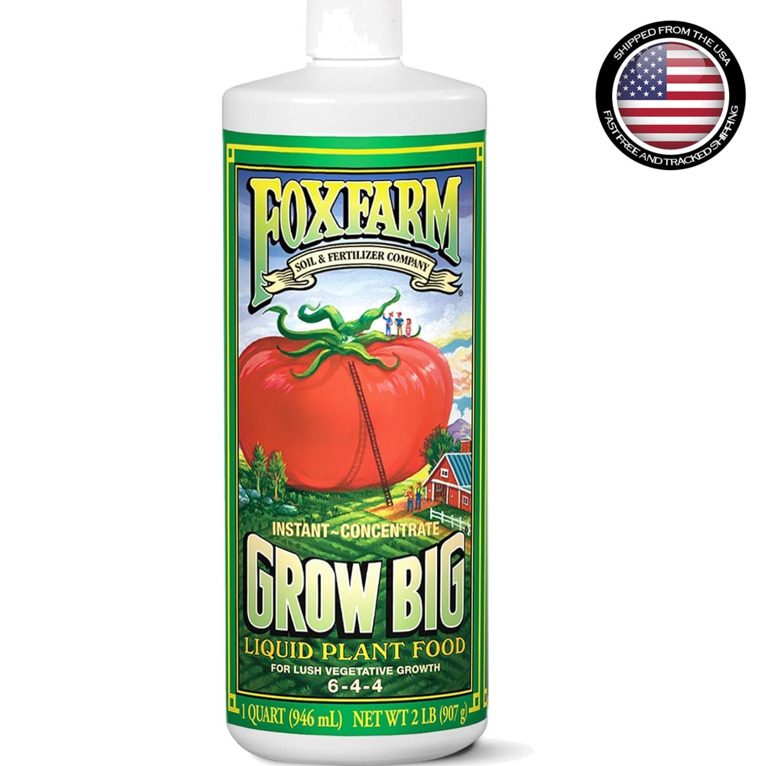 Liquid Plant Fertilizer 32oz Grow Big 6-4-4 for Roses Tomatoes Veggies