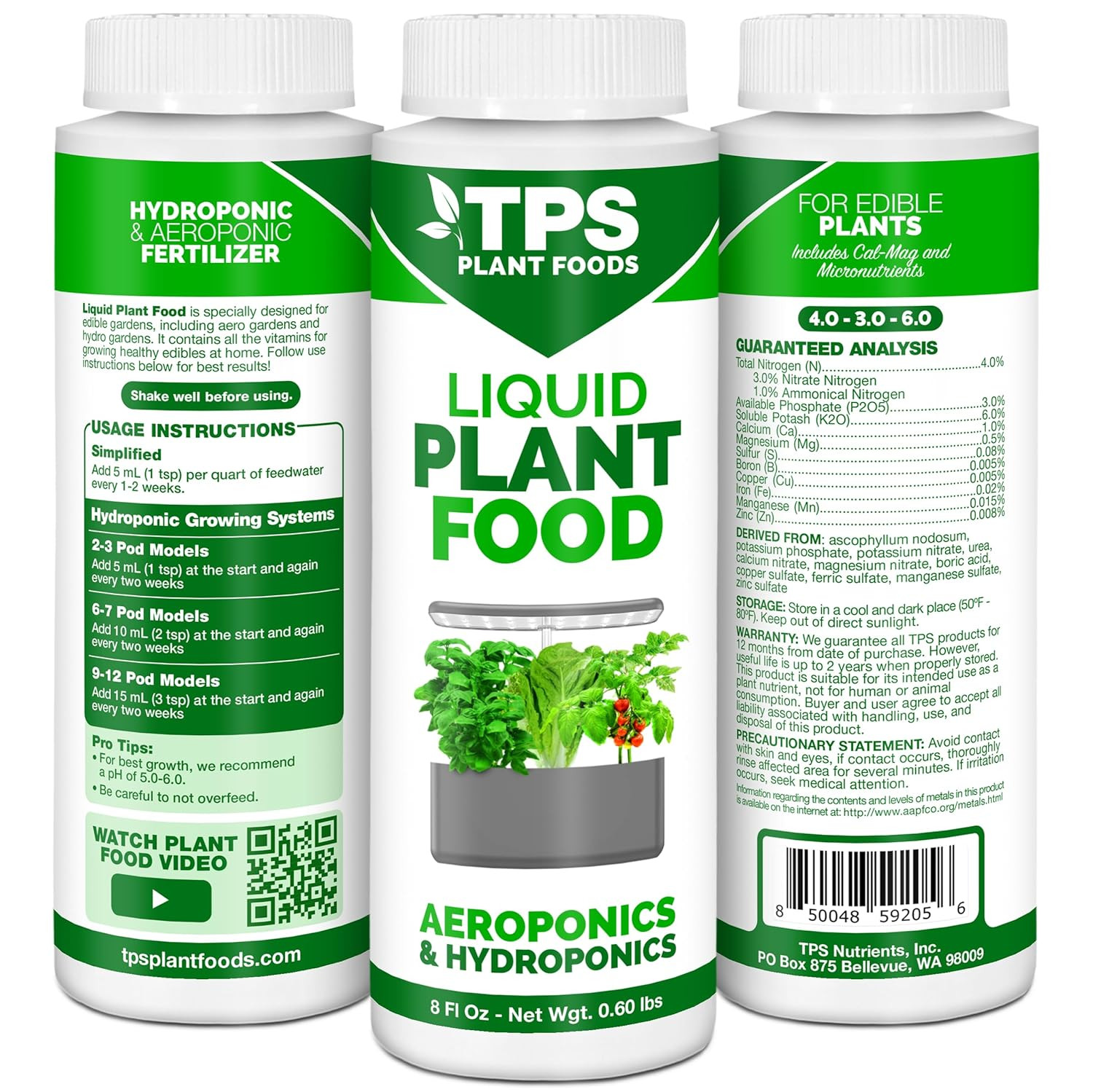 Liquid Plant Food for Use in Aerogarden, IDOO and Hydroponic Growing Systems, Li