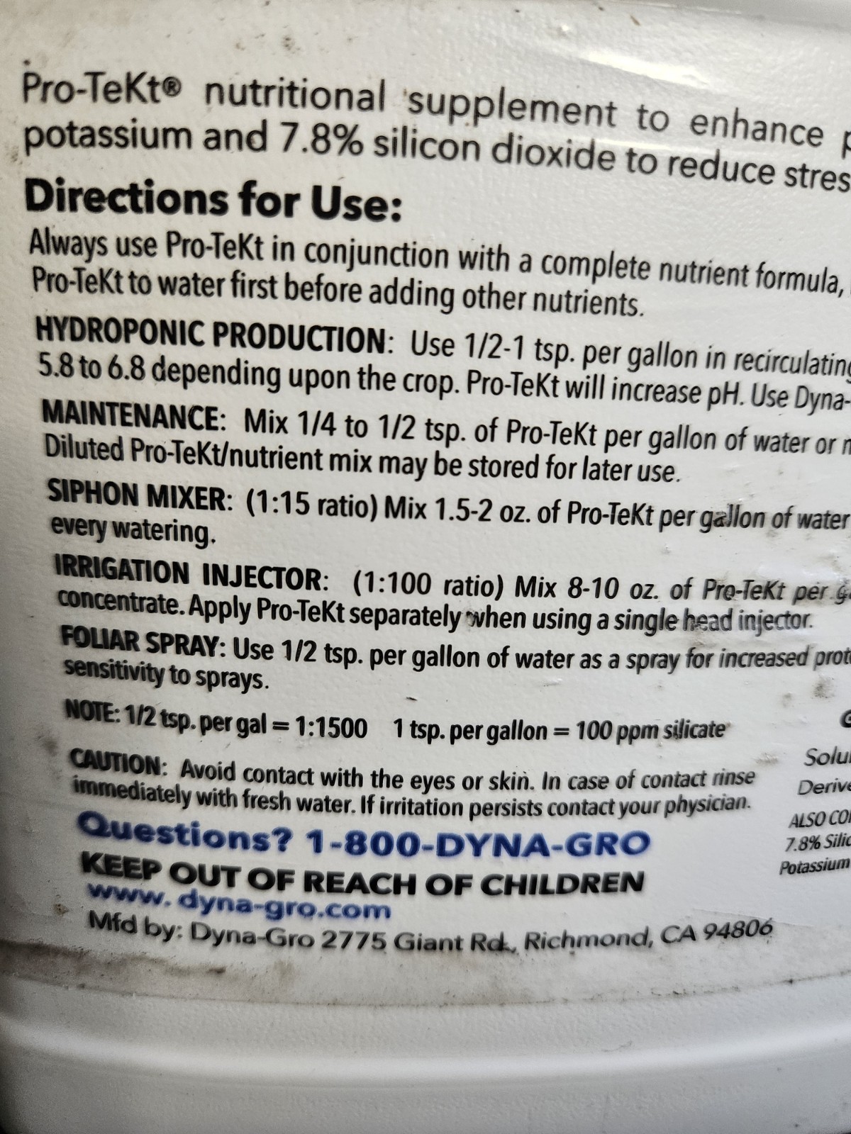 Dyna Gro Pro-Tekt 32 oz. 0-0-3 Quart Liquid Plant Food Fertilizer Organic Garden