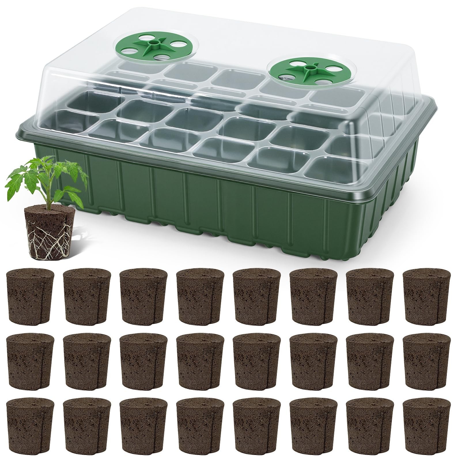 Grow Sponges with Tray, 24 Pack Seed Starter Pods & Starter Plugs for Cutting…