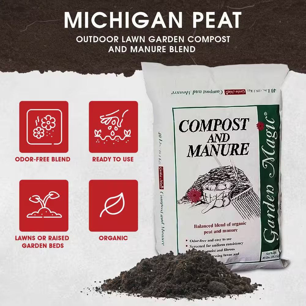 Lawn Garden Compost and Manure Blend, 40 Pound Bag (6-Pack)