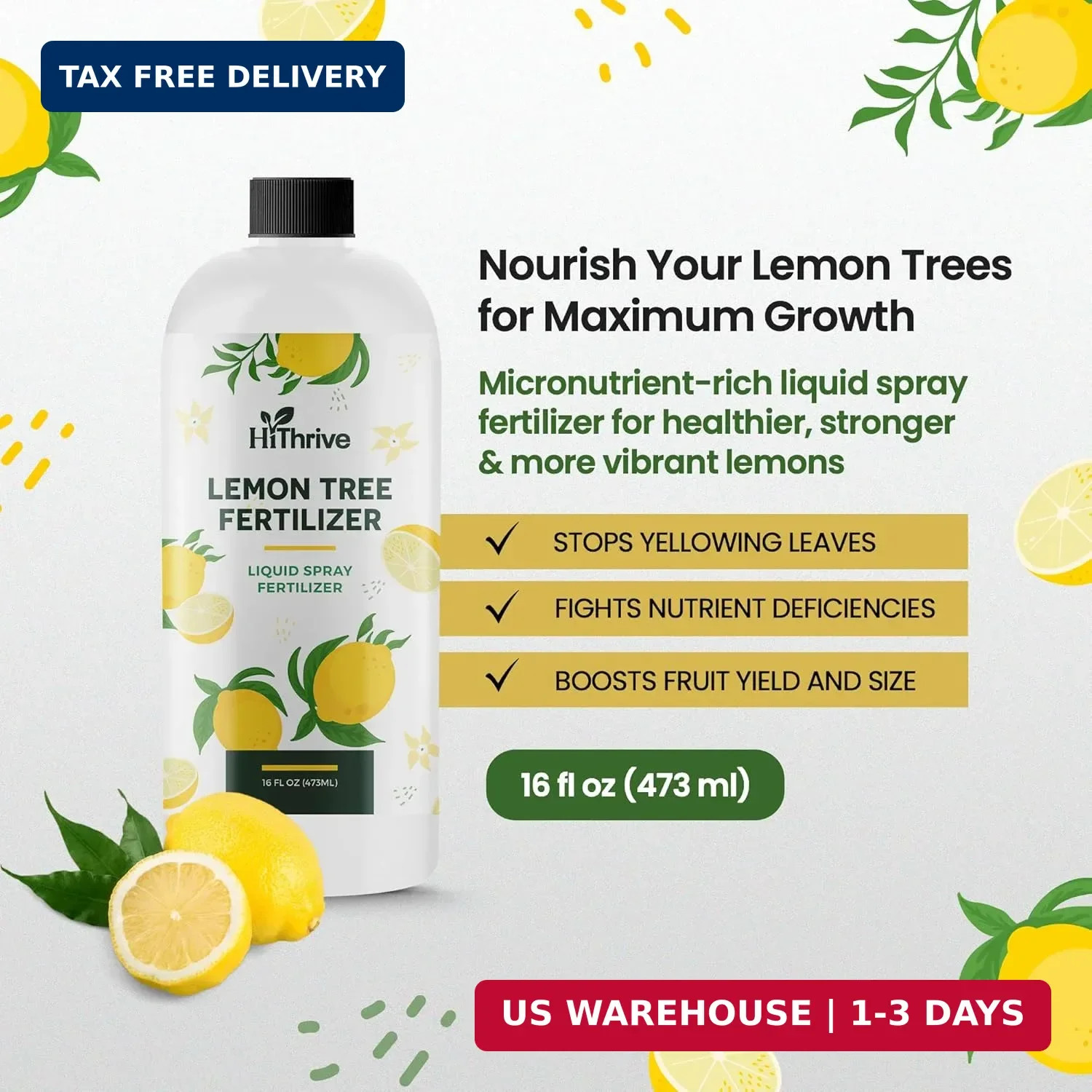16oz Lemon Tree Fertilizer – Makes 16 Gallons of 2-in-1 Liquid Fertilizer, 4-3-6