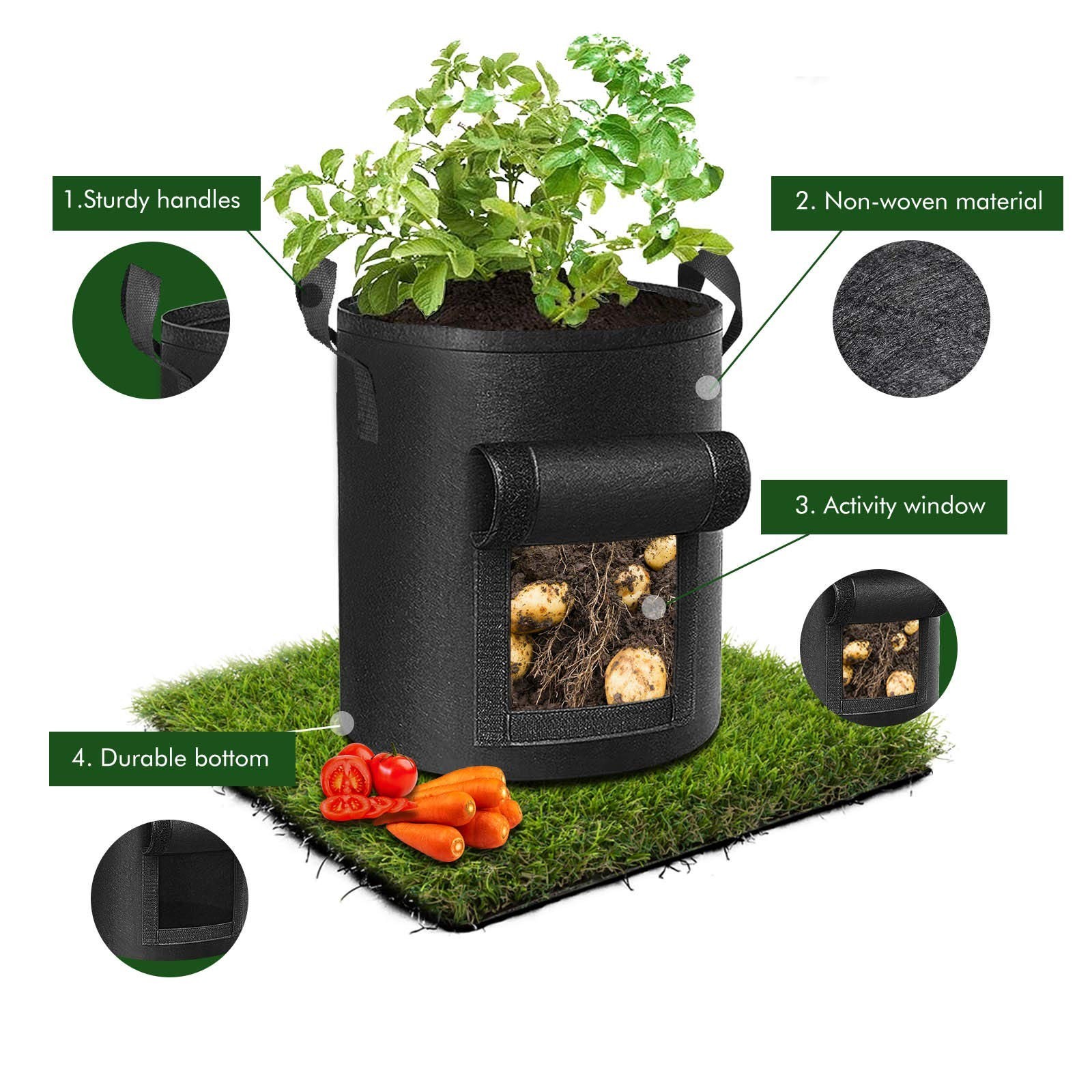 Potato Grow Bags 5-Pack 10 Gallon Garden Planting Reinforced Handles