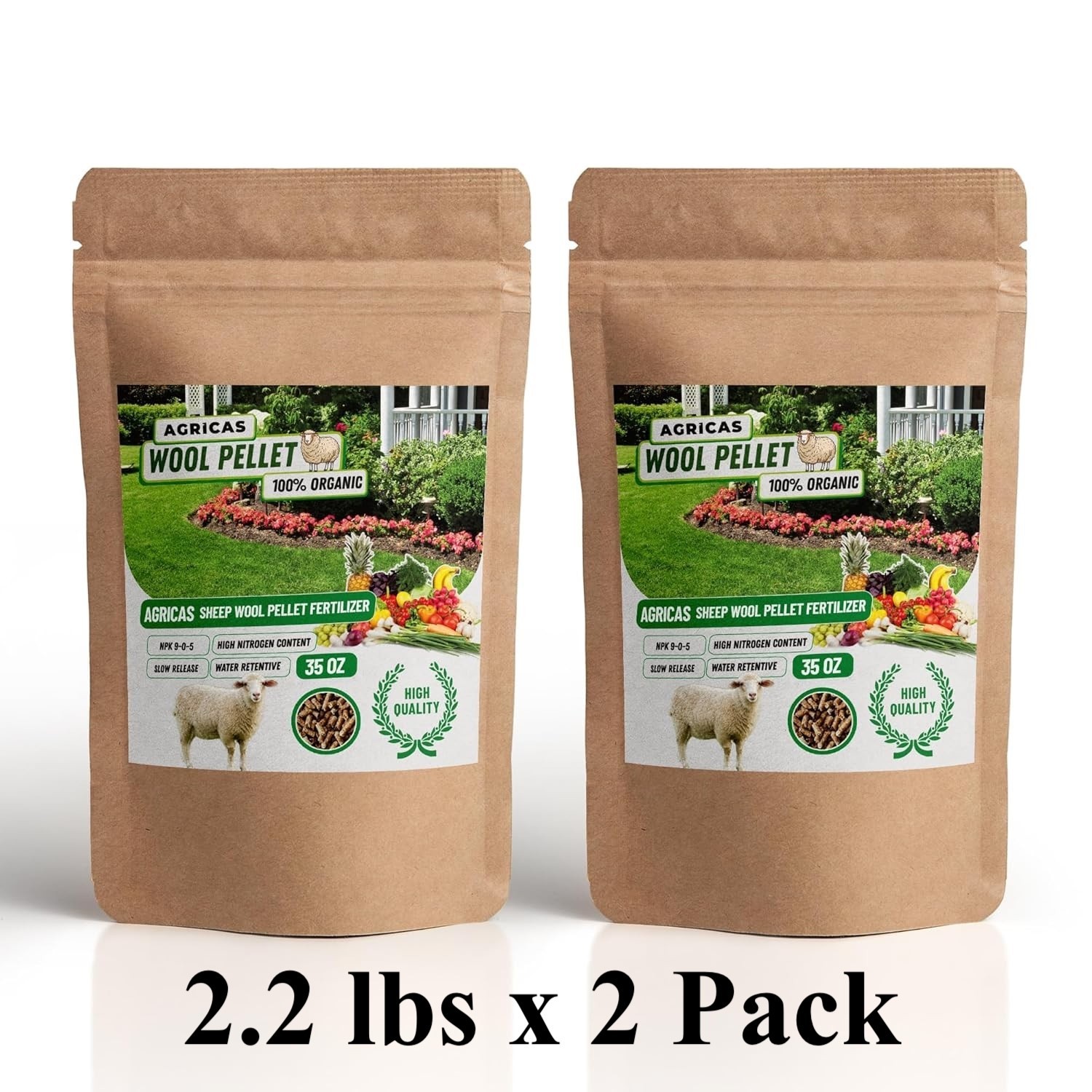 AGRICAS Wool Pellet Organic Fertilizer 2 PACK Sheep Wool, Indoor/Outdoor Use