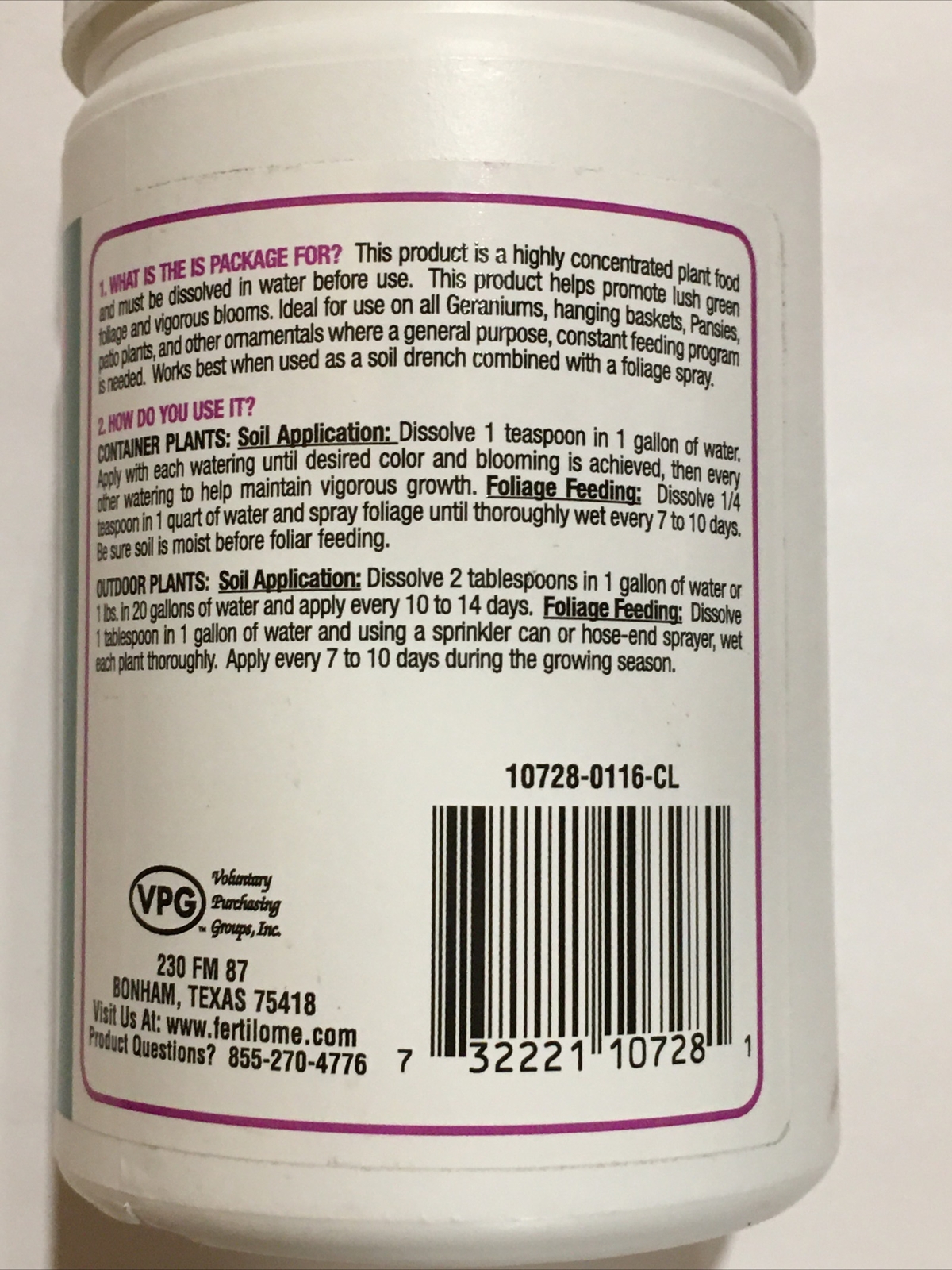 Ferti-lome 20-20-20 Water Soluble Plant Food 8oz Geranium, Hanging Basket &Pansy
