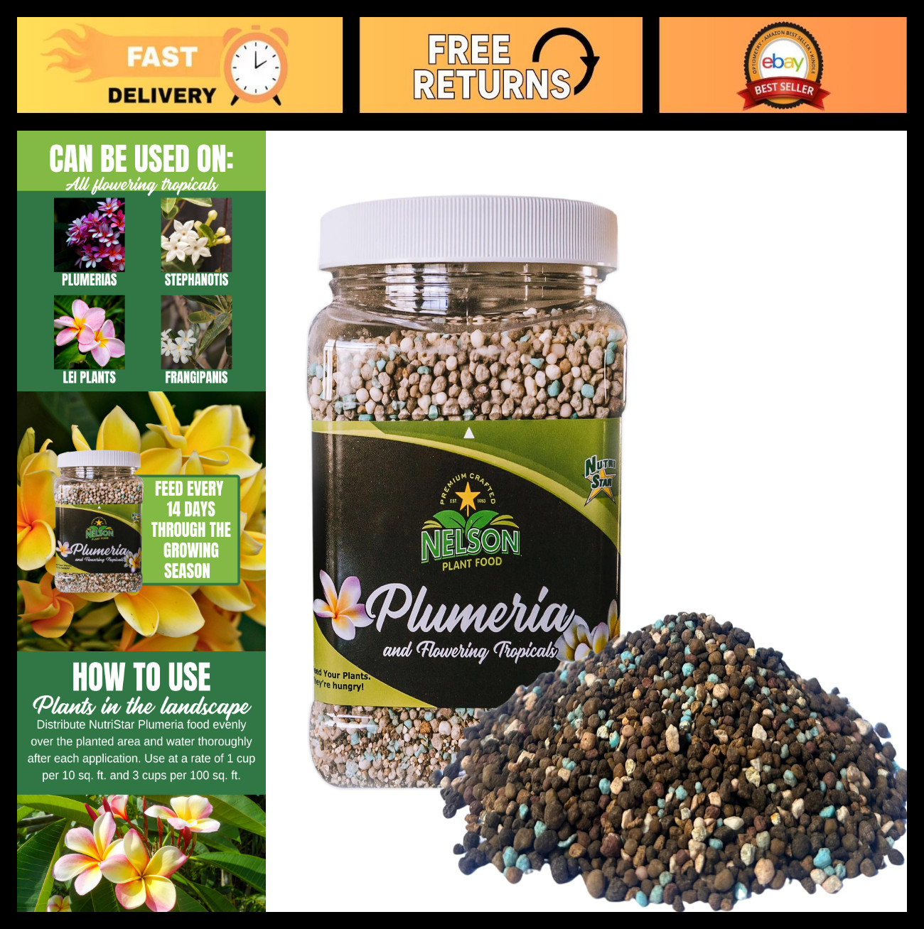 Plumeria Plant & Tropical Flower Fertilizer 5-30-5 for Ferns, Orchids, Lilies –