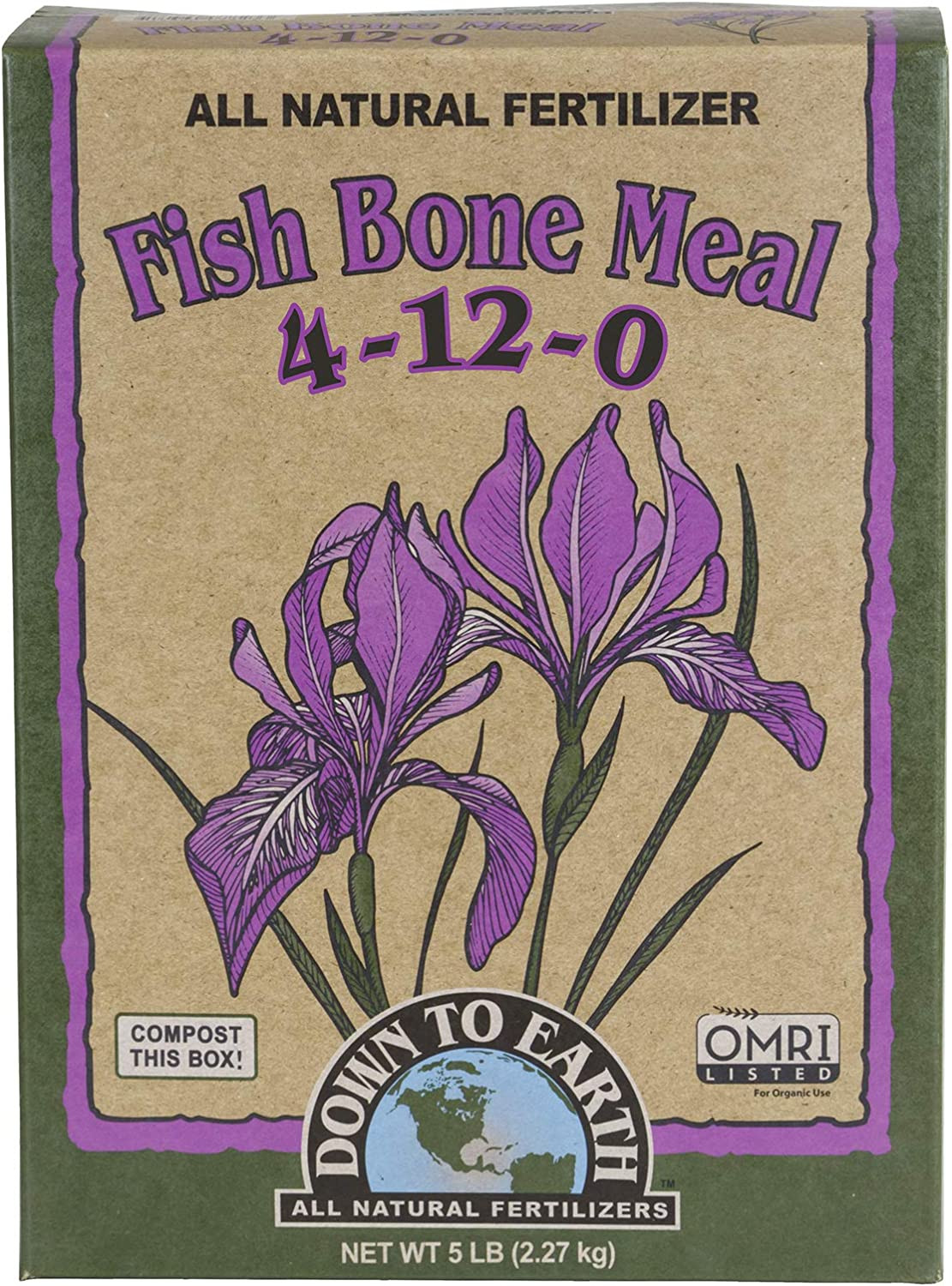 Down to Earth Organic Fish Bone Meal Fertilizer 4-12-0, 5 Lb