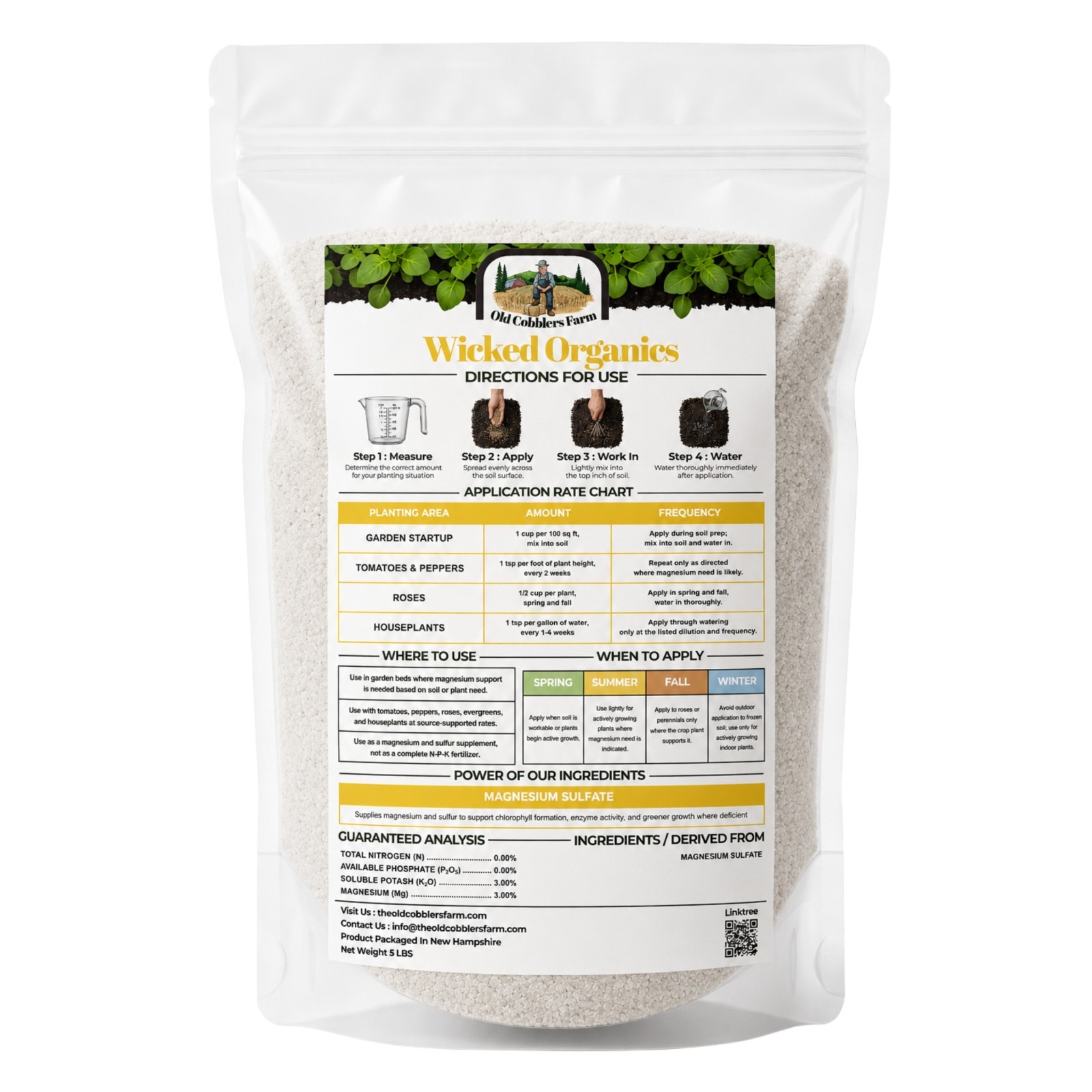 Old Cobblers Farm™ Wicked Organics Magnesium Sulfate – Strong & Vibrant Leaves