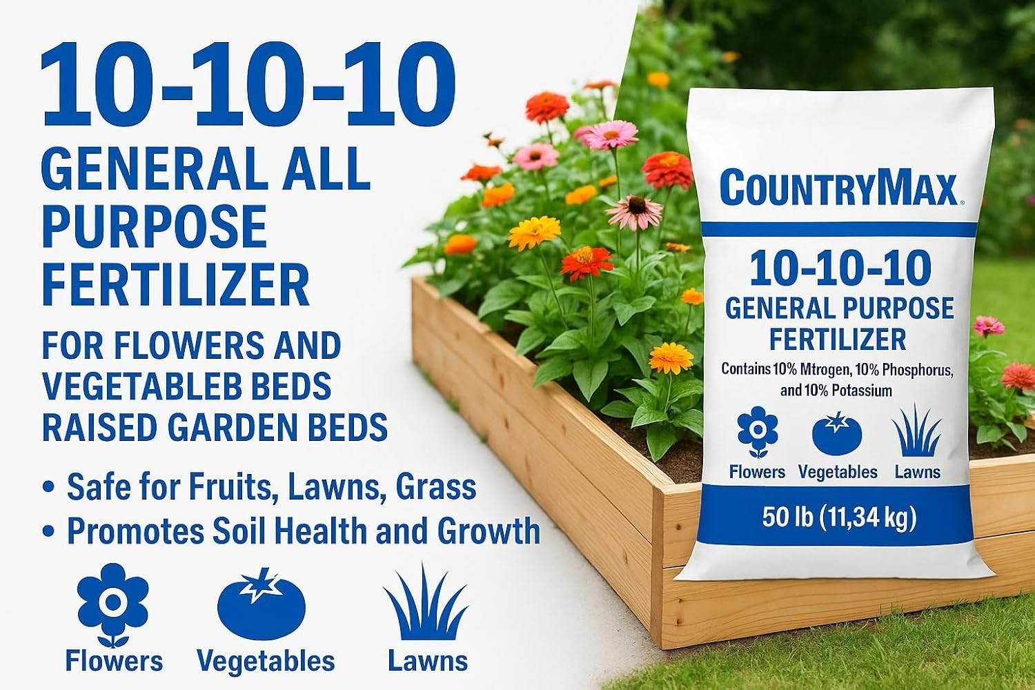 50 lb All-Purpose Fertilizer – Safe for Flowers, Vegetables & Lawns – 10-10-10