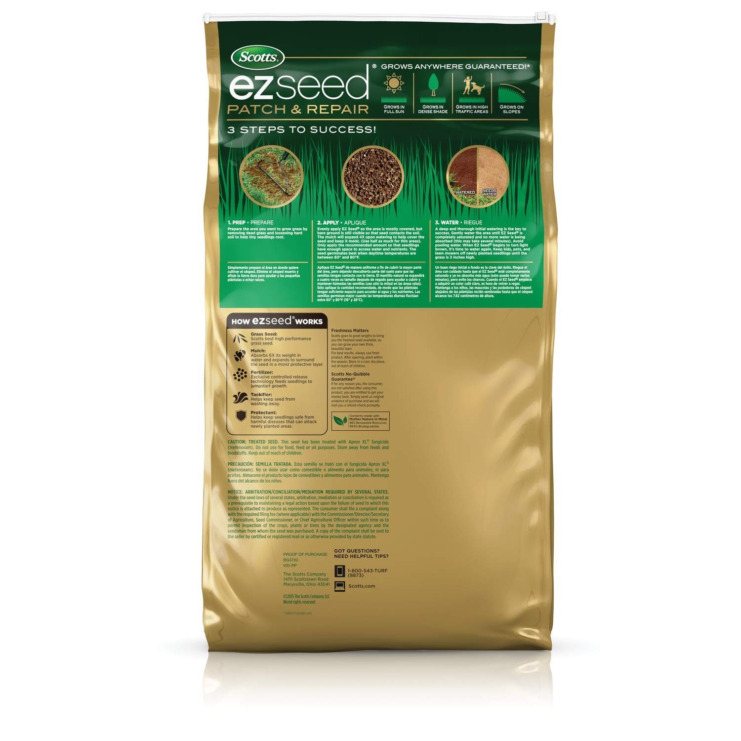 Sun & Shade Grass Seed Mix – 10 lbs. EZ Seed for Bare Spots, Lawn Repair & Growt
