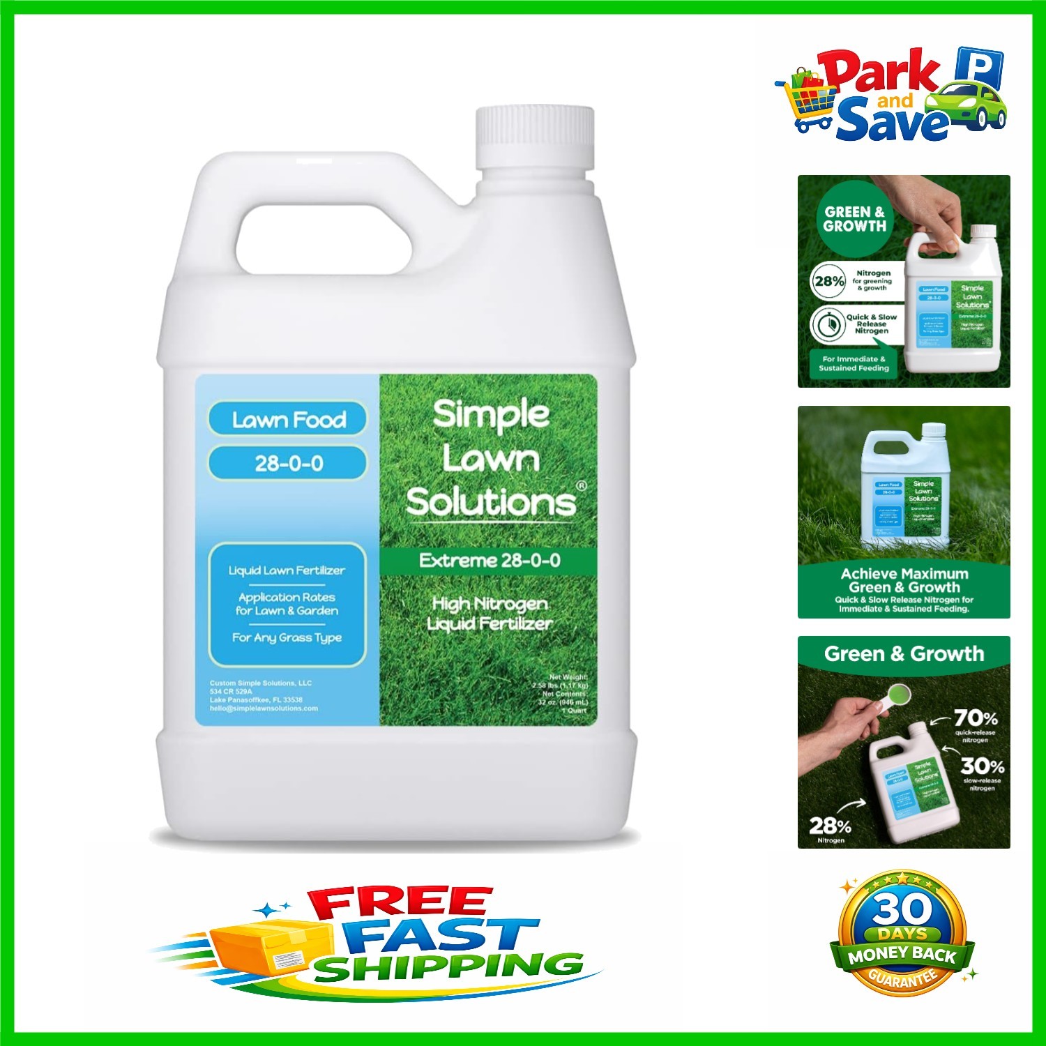 Nutrient Dense 28-0-0 Lawn Food – Quick & Slow Release Liquid Fertilizer 1 Quart