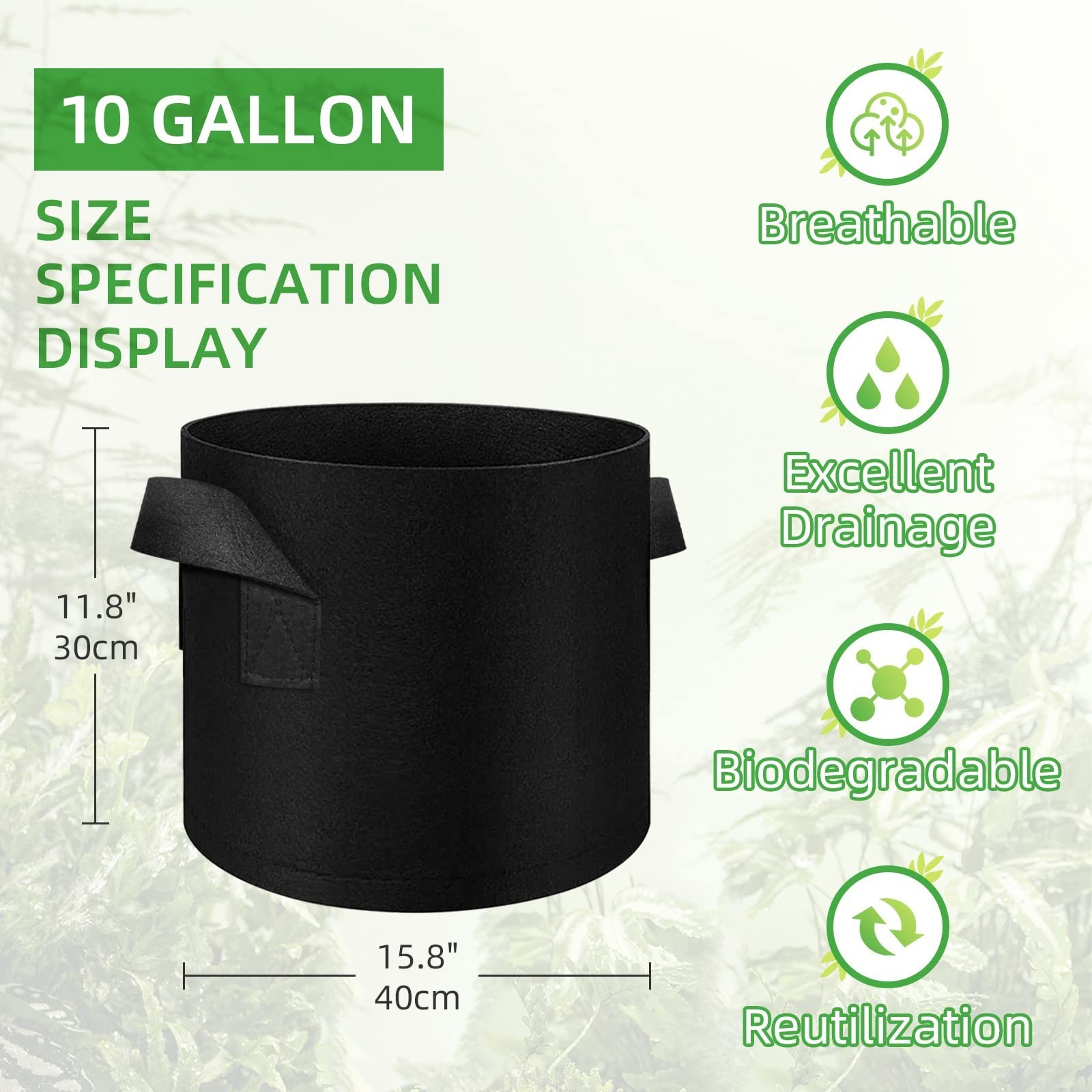 LITLANDSTAR 100-Pack 10 Gallon Grow Bags, Heavy Duty Thickened Nonwoven Aerat…