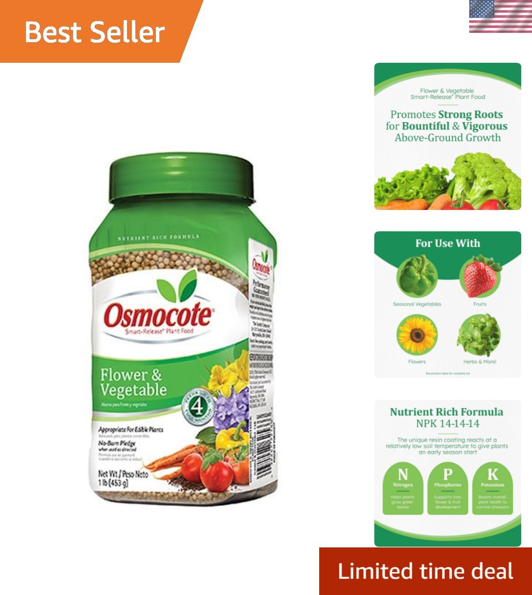 Optimized NPK 14-14-14 Granular Plant Food for Vegetables & Perennials – 1 lb.