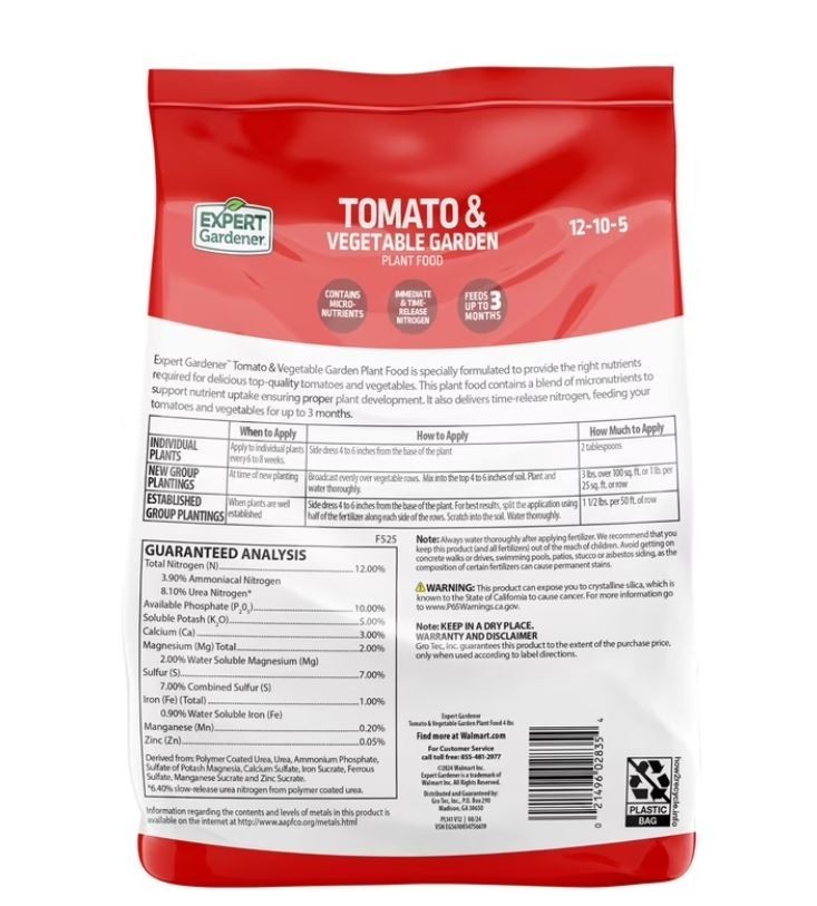 Tomato and Vegetable Garden Plant Food Fertilizer 12-10-5 NPK 4 lb
