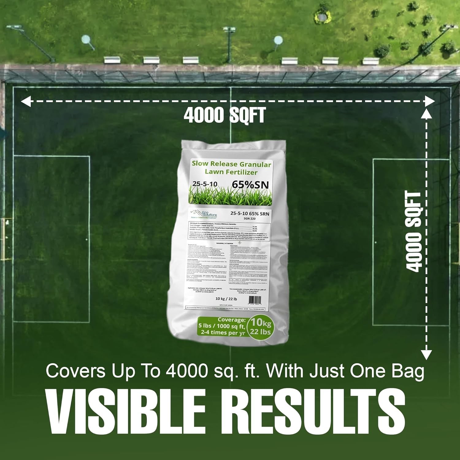 Slow Release Lawn Fertilizer 25-5-10 NPK – 65% Nitrogen, 44lbs, Kid & Pet Safe
