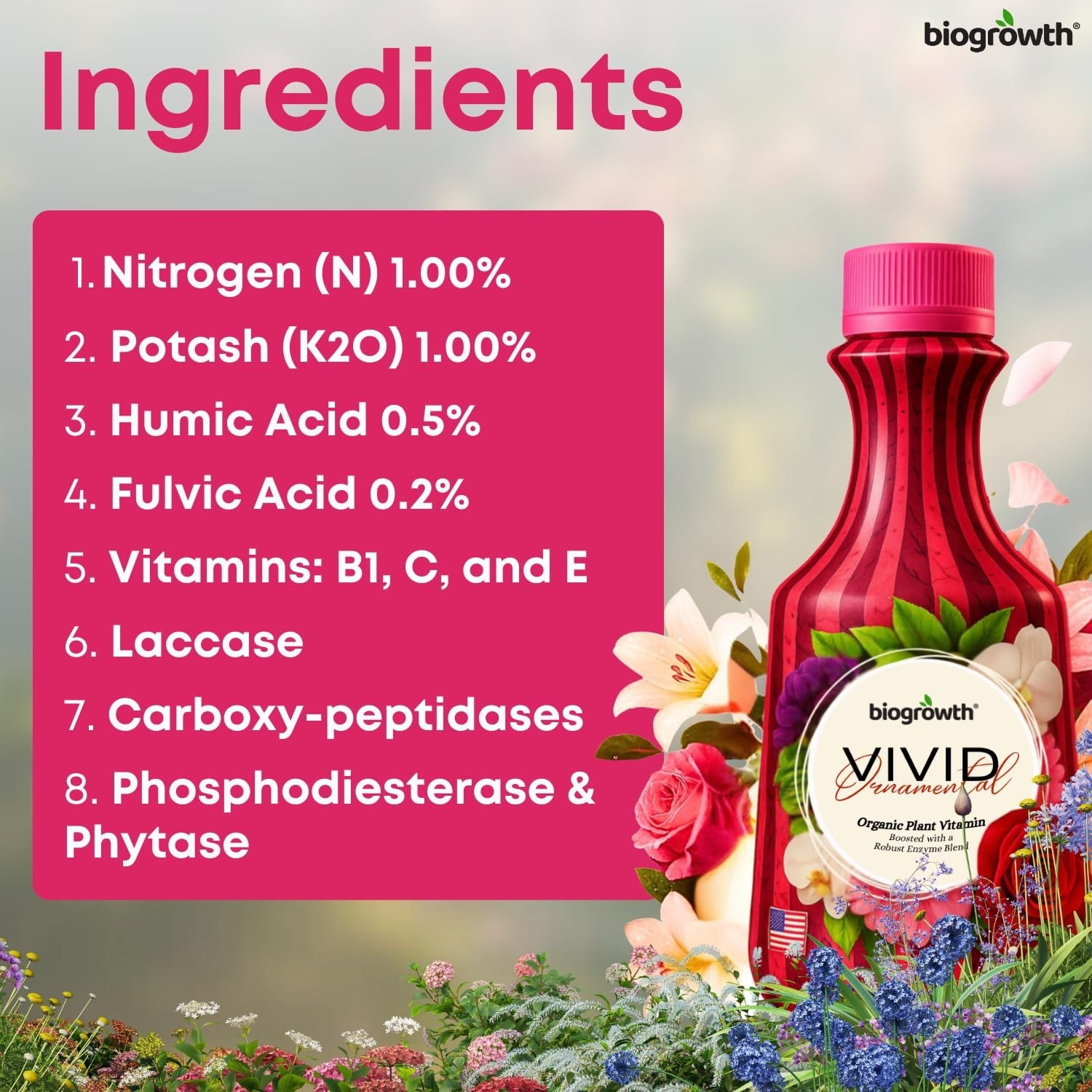Biogrowth Vivid Enzyme Organic Plant Food – Fertilizer for Flowers and Lawns