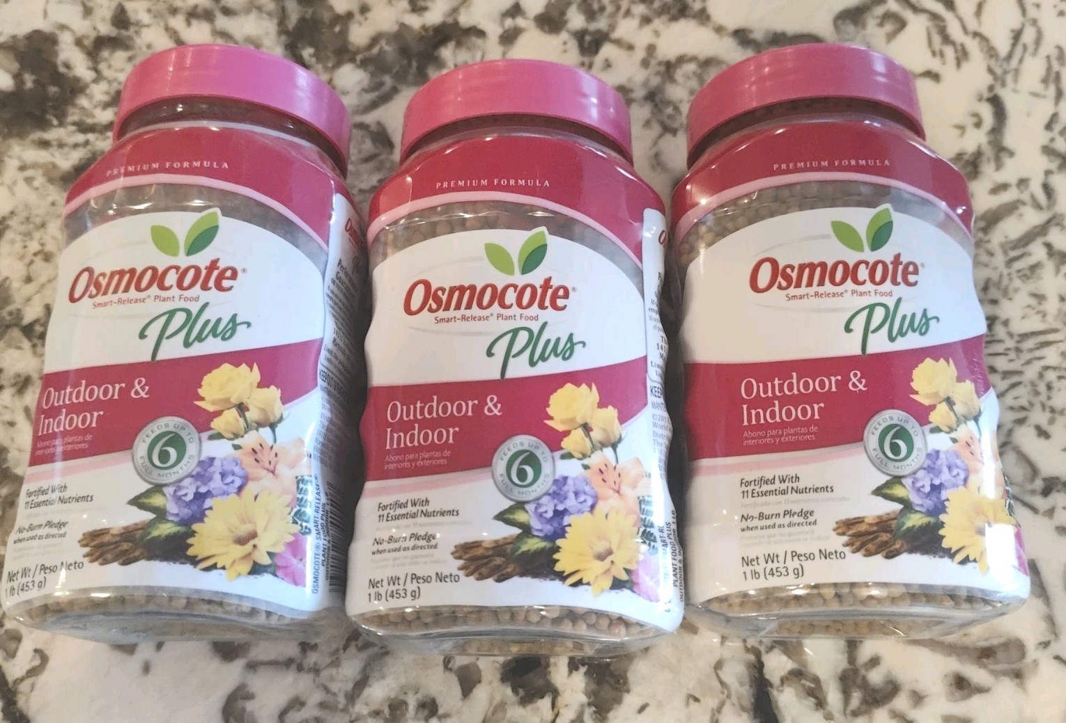 LOT OF 3 Osmocote Plus Outdoor and Indoor Smart-Release Plant Food, 1 Lb