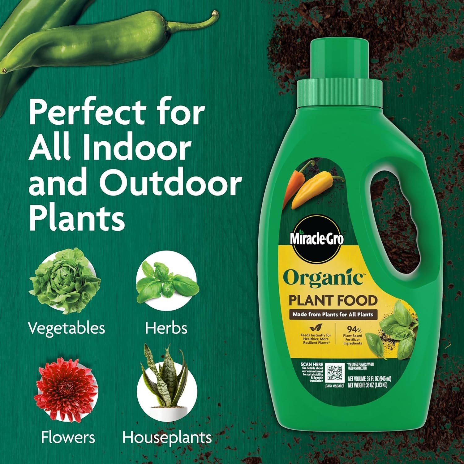 Miracle-Gro Organic Plant Food – Use with Indoor or Outdoor Plants, 32 fl. oz.