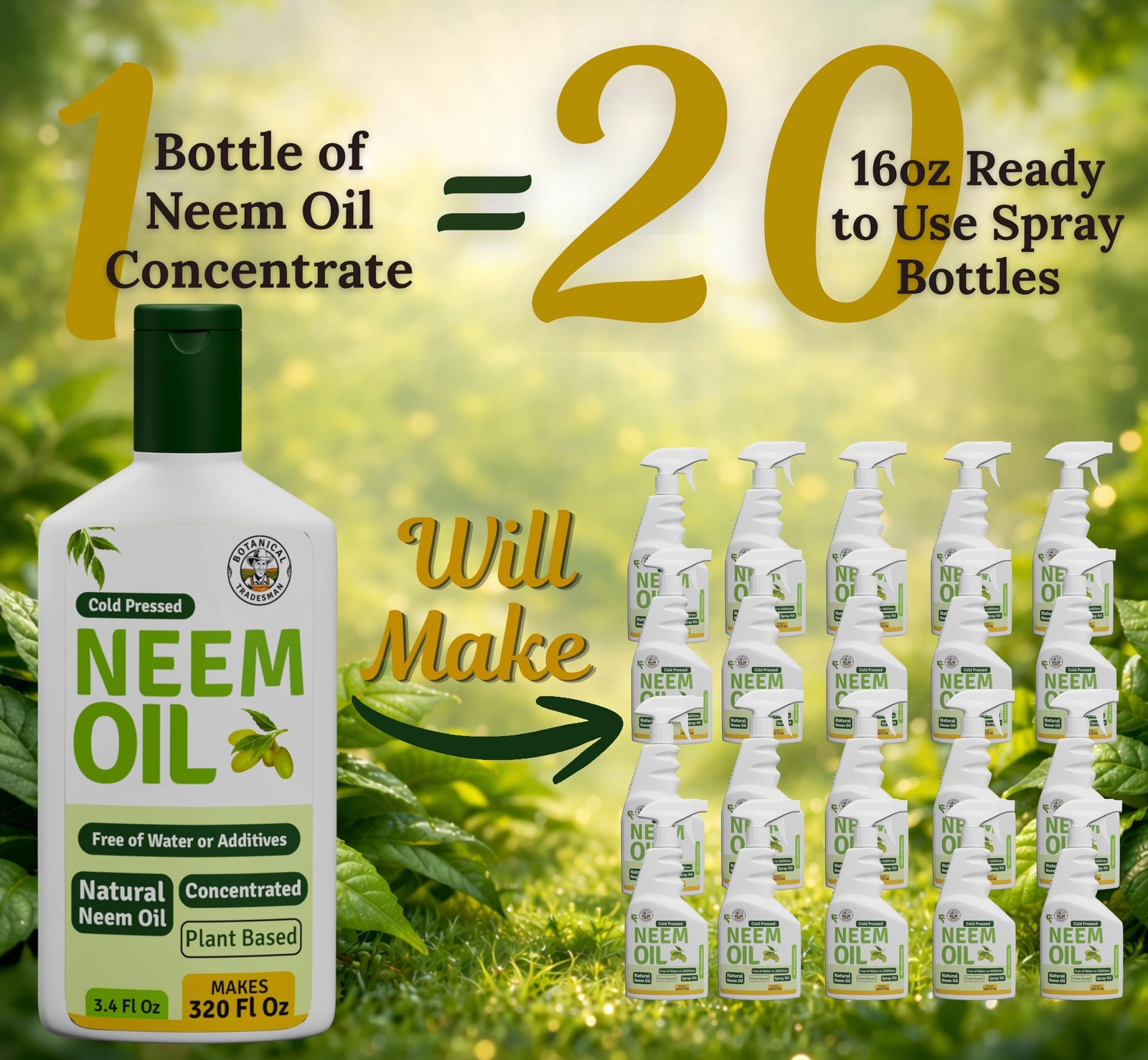 Botanical Tradesman Neem Oil Spray for Plants Makes 320 Fl Oz Pure Cold Press…