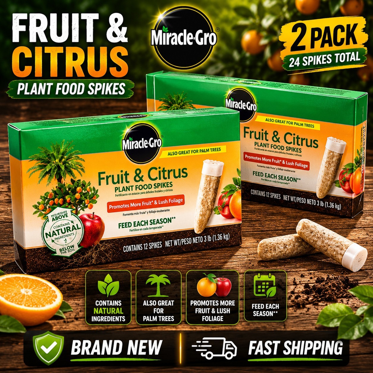 Miracle-Gro Fruit & Citrus Plant Food Spikes 24 Total Spikes (2 Pack)