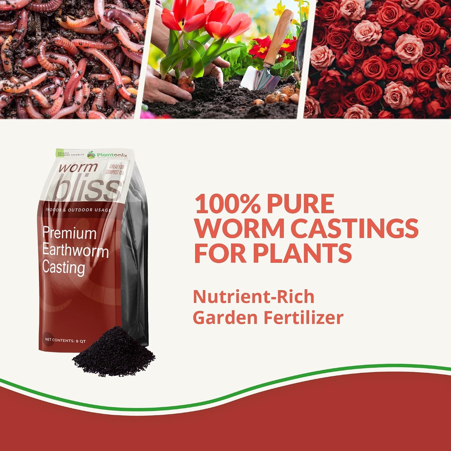 OMRI-Listed Organic Worm Castings 8 Qts for Indoor Outdoor Plants Gardening