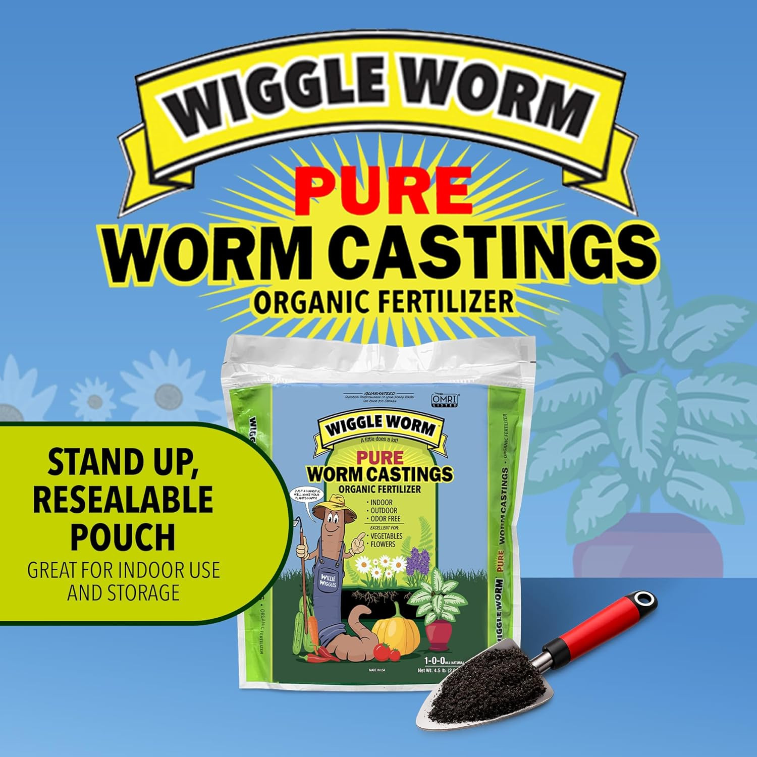 Wiggle Worm 100% Pure Organic Mineral-Dense Worm Castings Fertilizer in Resealab