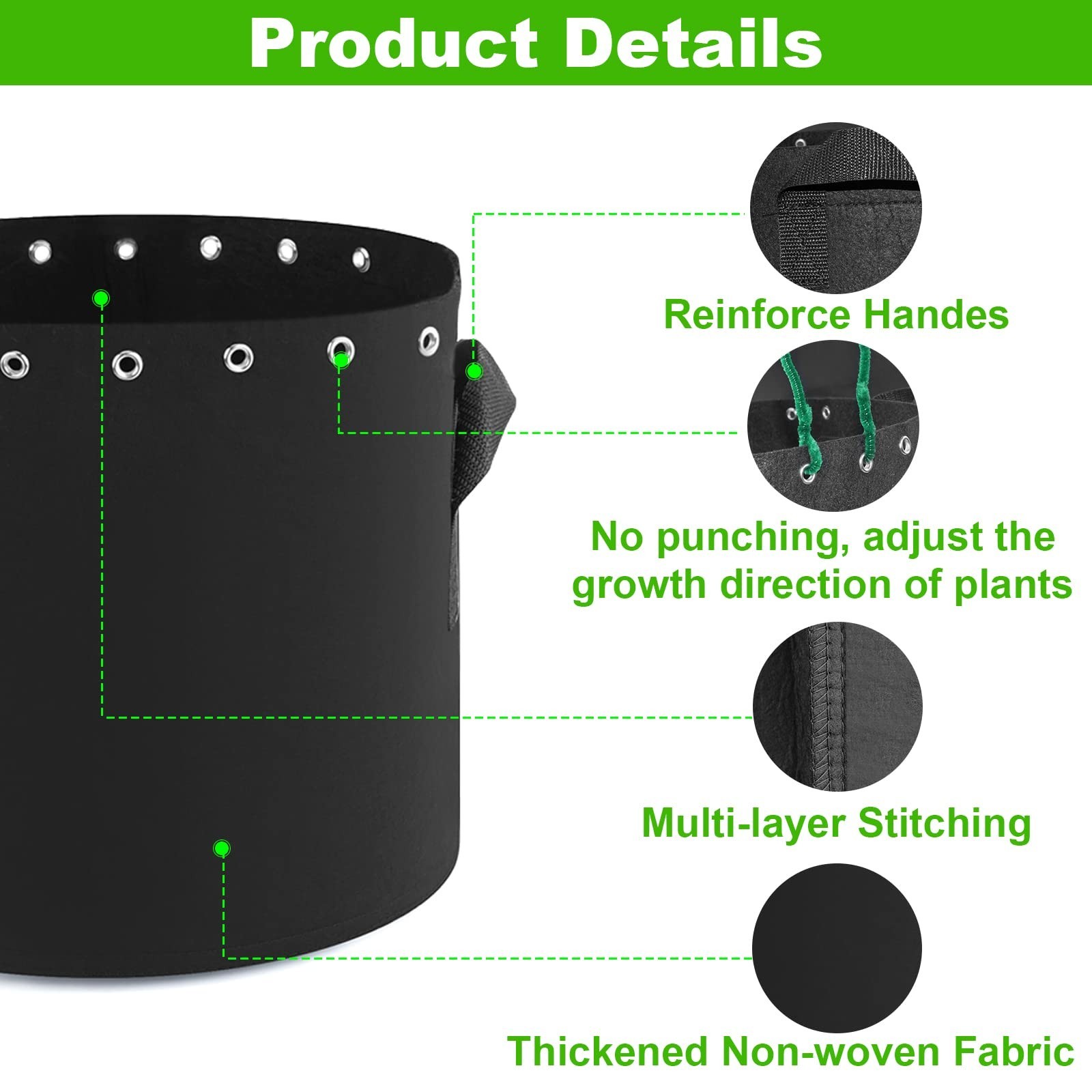 5 Gallon Plant Grow Bags 5-Packs with Holes,Thichkened Non-Woven Aeration Fab…