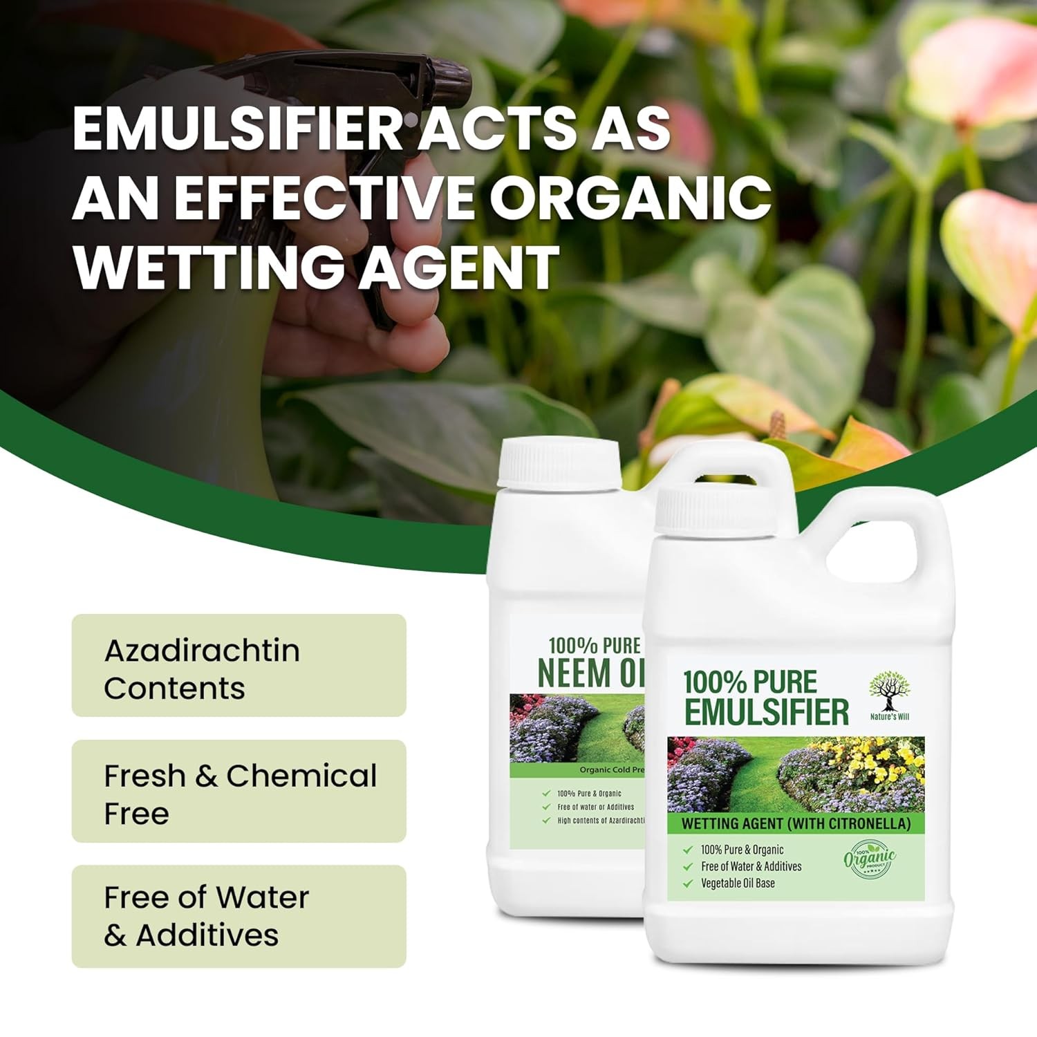 Nature’s Will Combo Pack | Organic Emulsifier with Citronella & Neem Oil