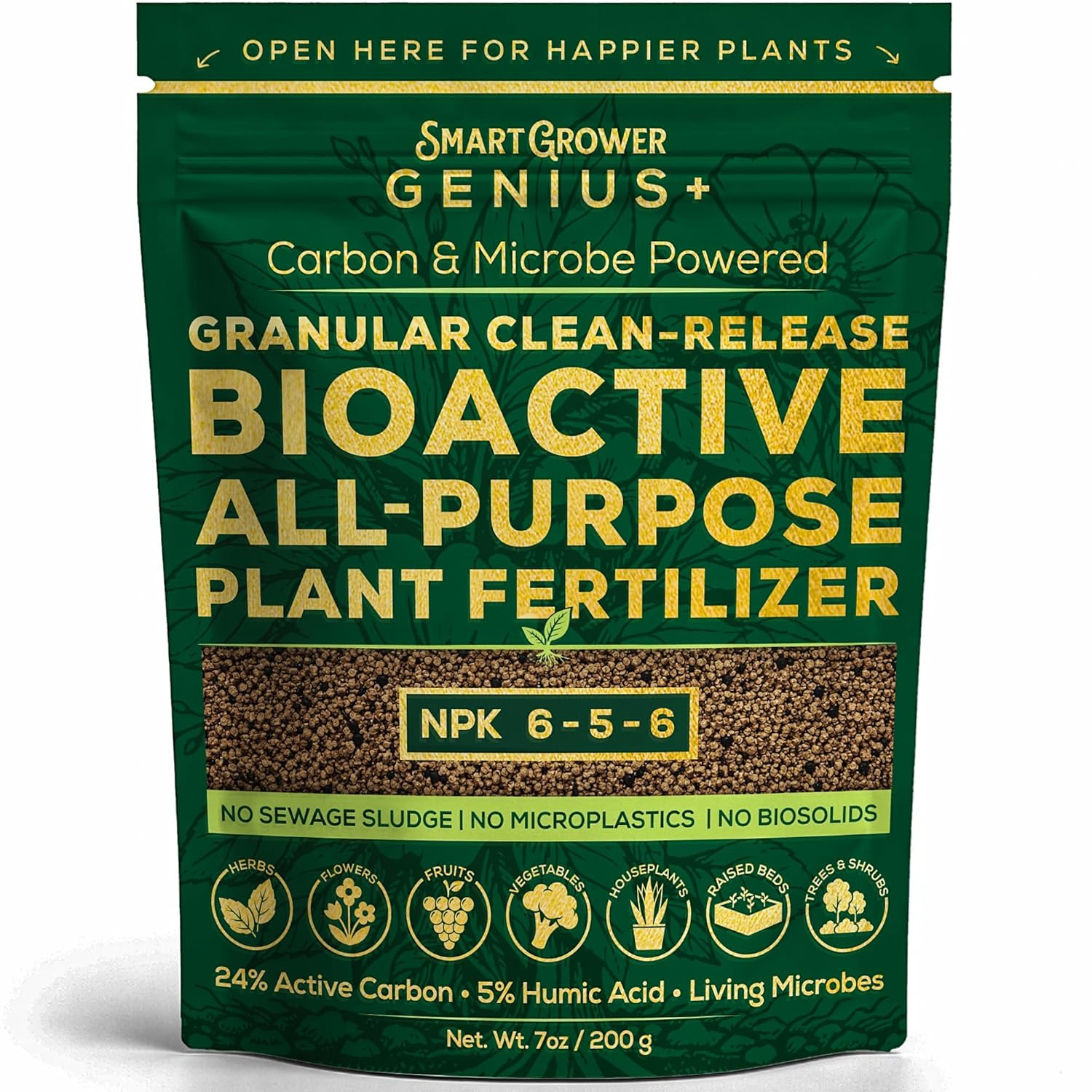 Bio-Active Plant Fertilizer Granular 6-5-6 Slow Release Carbon Enhanced Garden F