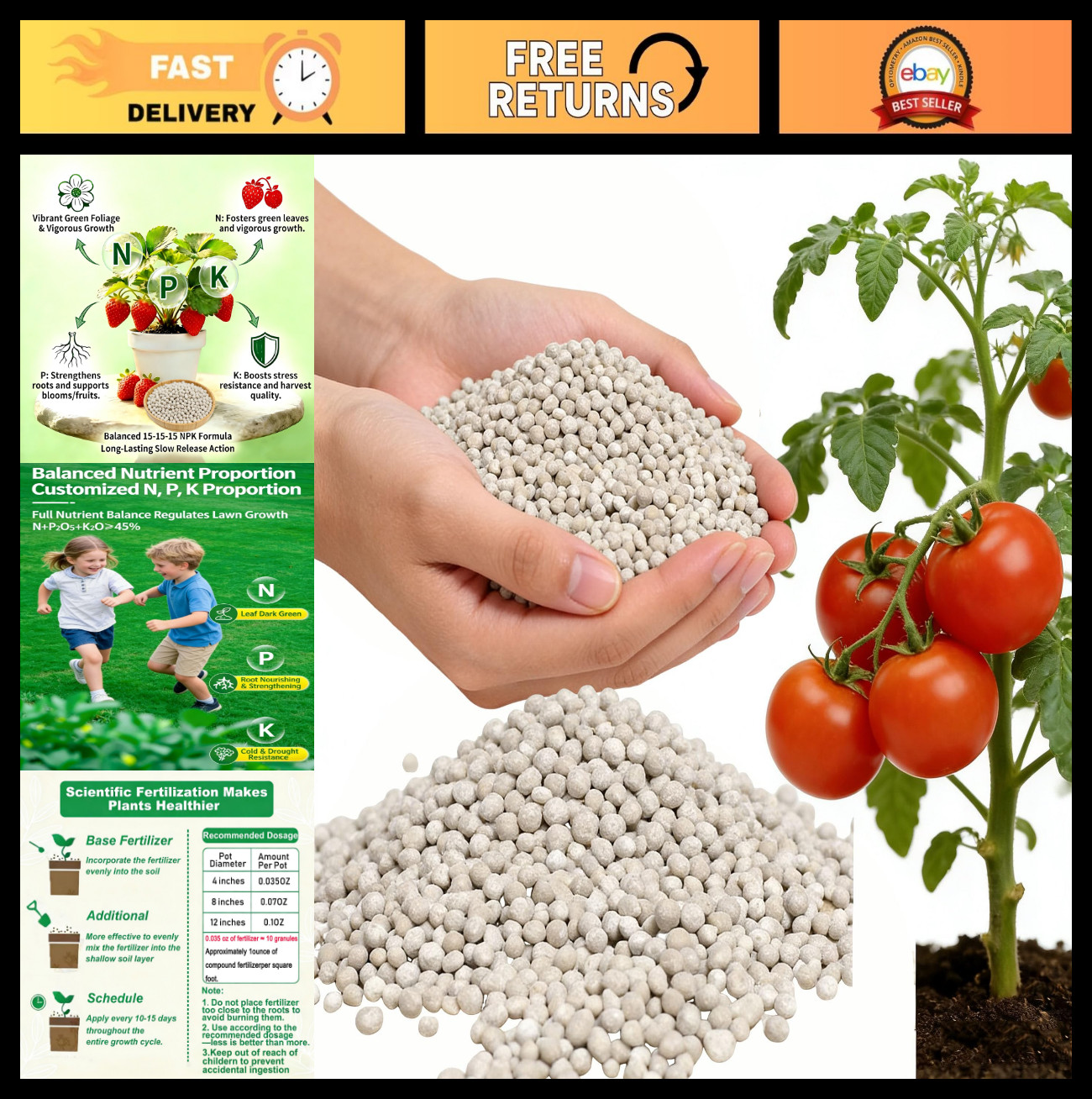 All-Purpose Granular Garden Fertilizer 15-15-15 for Flowers, Vegetables, Lawns &