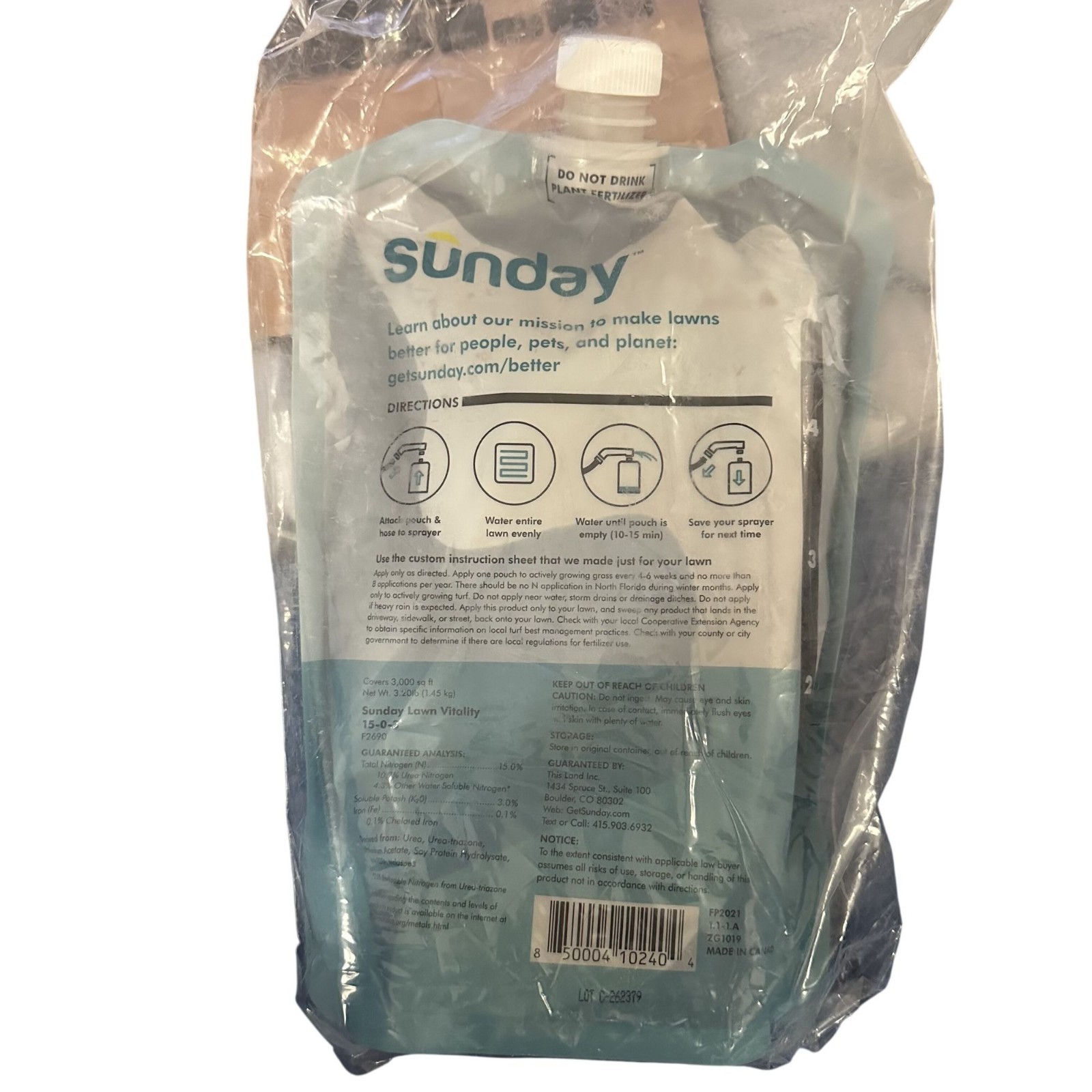 Sunday Lawn & Garden Nutrients Lawn Vitality Covers 5000 sq ft 42.3oz/1250mL