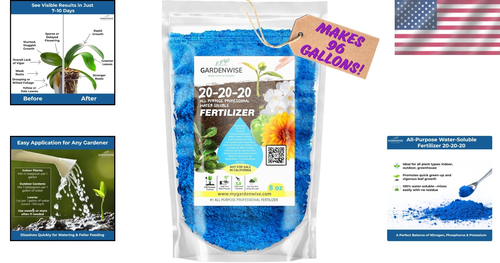 20-20-20 Water-Soluble Fertilizer – Plant Food for Lush Growth, 8 oz