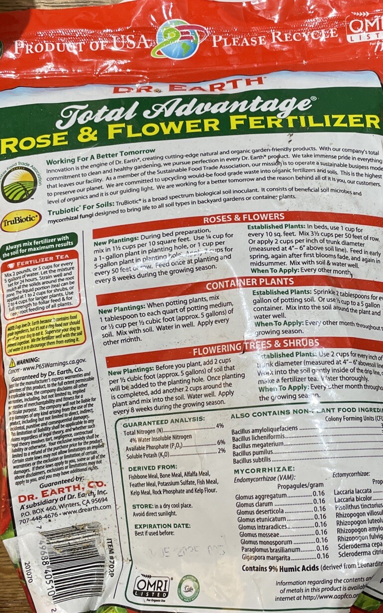4 Lb. DR. EARTH ORG AND NATURAL TOTAL ADVANTAGE® ROSE & FLOWER FERTILIZER 4-6-2
