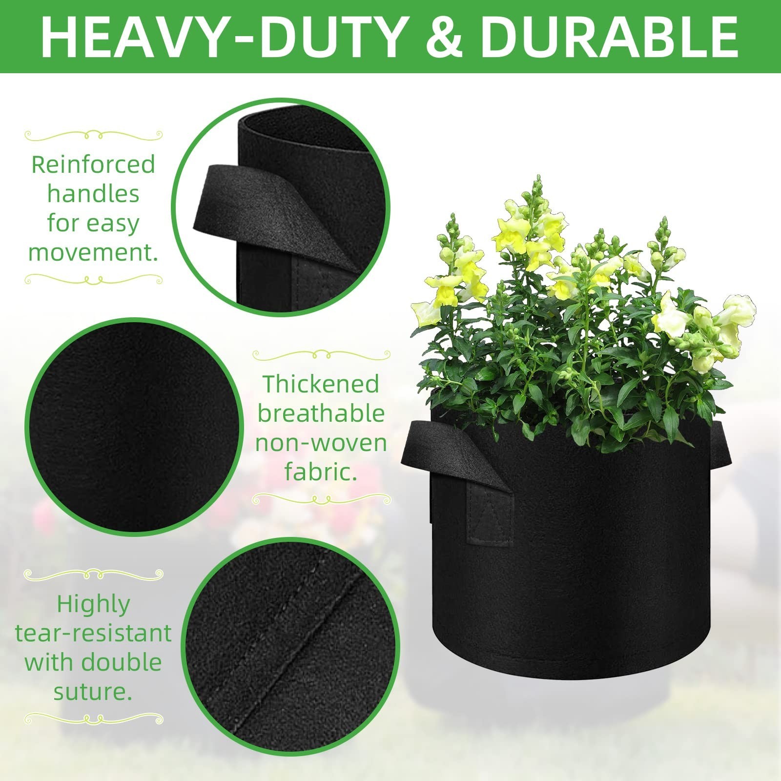 LITLANDSTAR 100-Pack 10 Gallon Grow Bags, Heavy Duty Thickened Nonwoven Aerat…