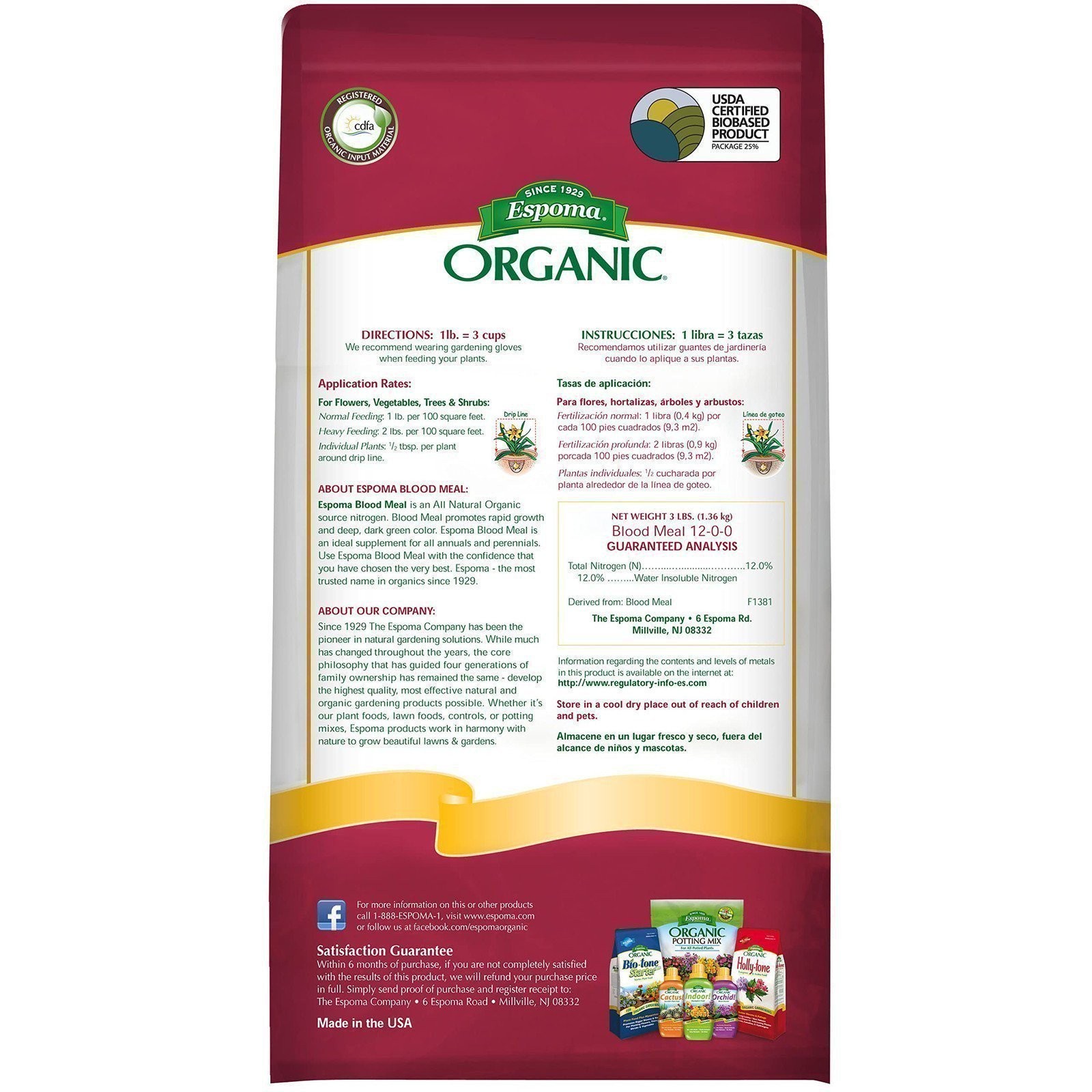 Espoma Organic DB03 Blood Meal Fertilizer, Organic, 3 Lbs. – Quantity 12
