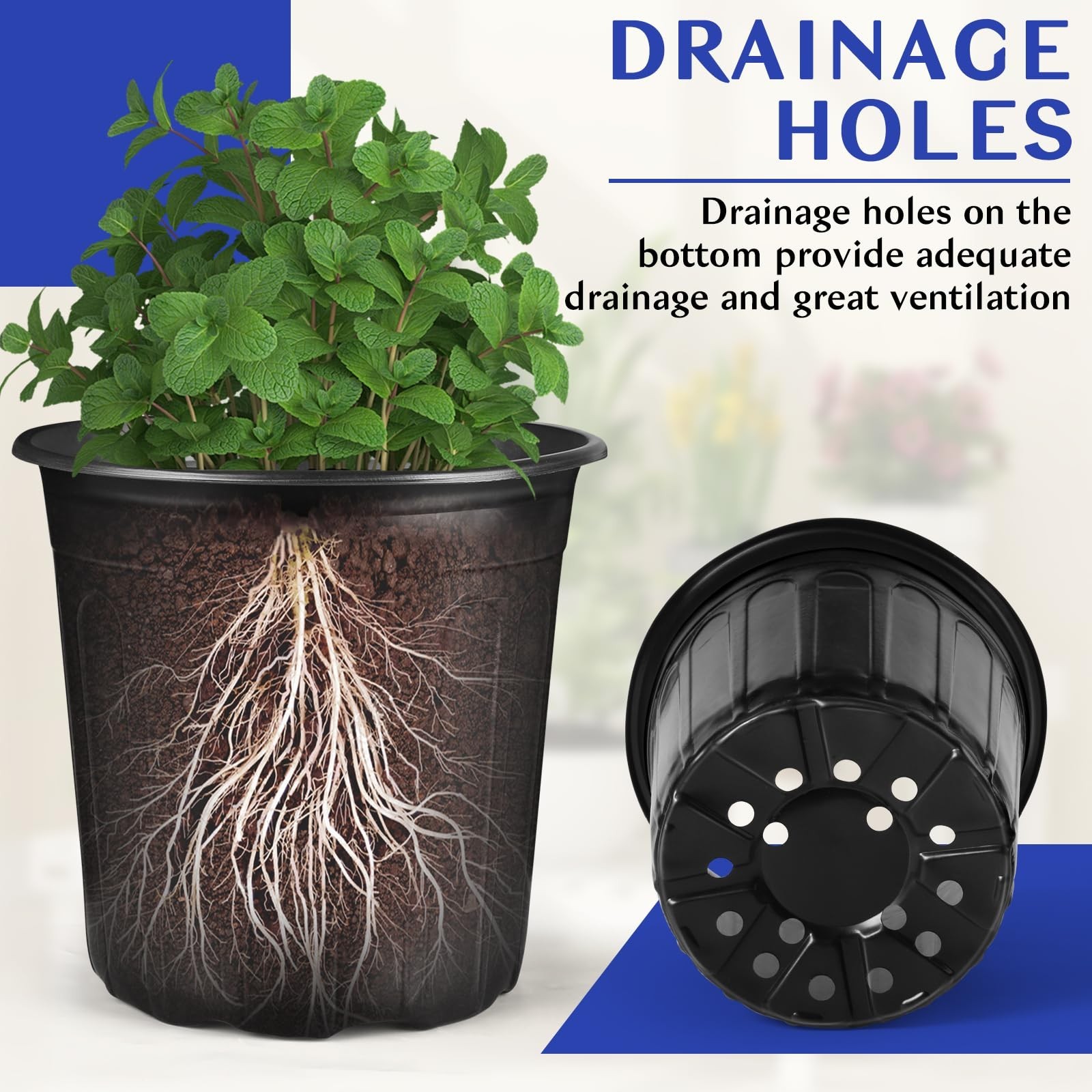 7 Gallon Pots for Plants, 12.8 Inch Nursery Pots with Drainage Holes, 7 Gallo…